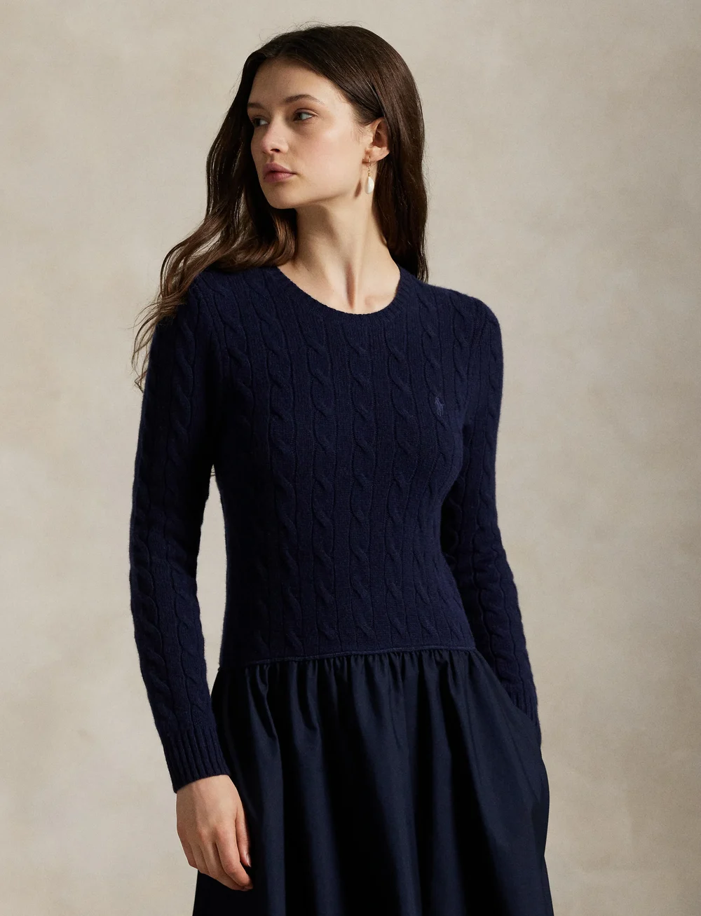 Polo Ralph Lauren - Cable-Knit Poplin Dress - midi-kleider - hunter navy - 0