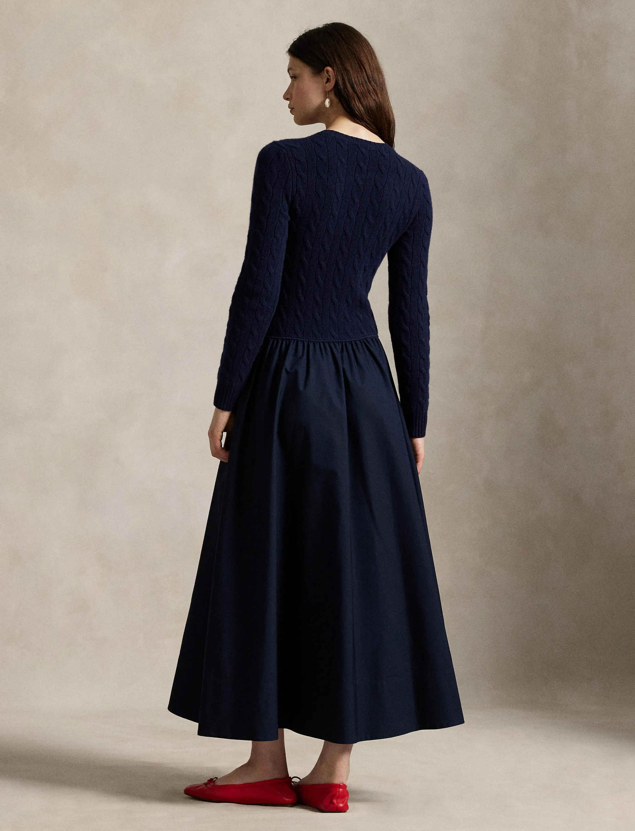 Polo Ralph Lauren Cable-knit Poplin Dress (PRW211978251) - Midi
