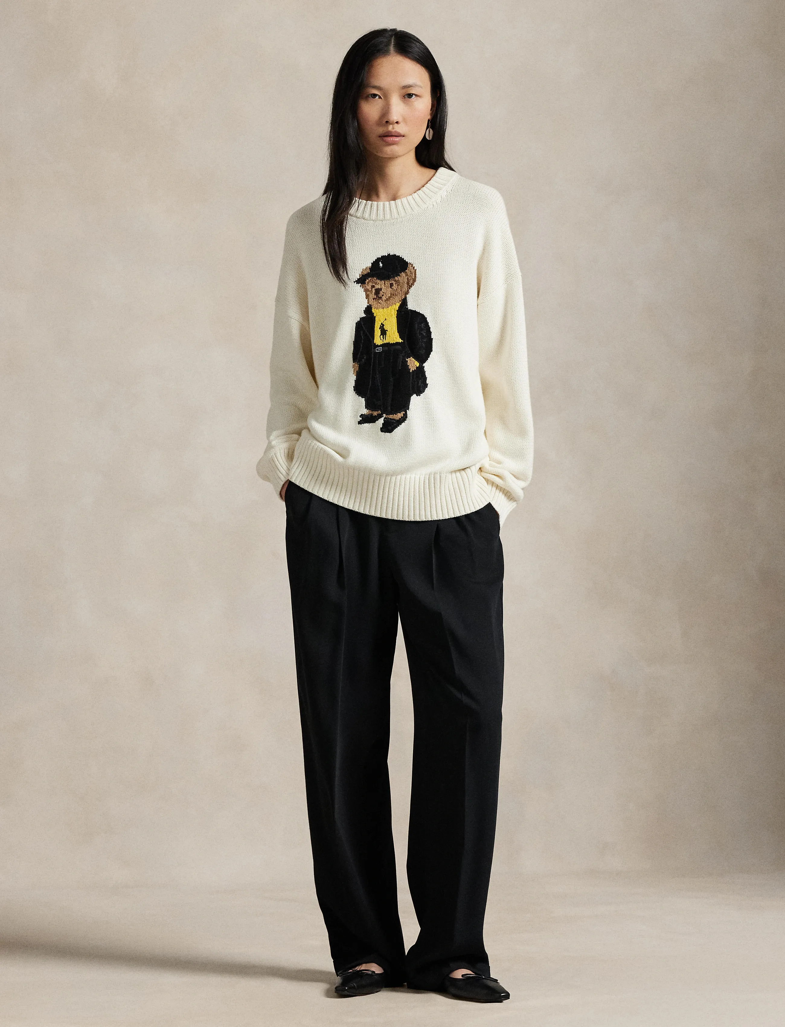 Polo Ralph Lauren Polo Bear Cotton Crewneck Sweater, Kvinder, Polo Bear Rundhalset Sweater, Cream, Str: L