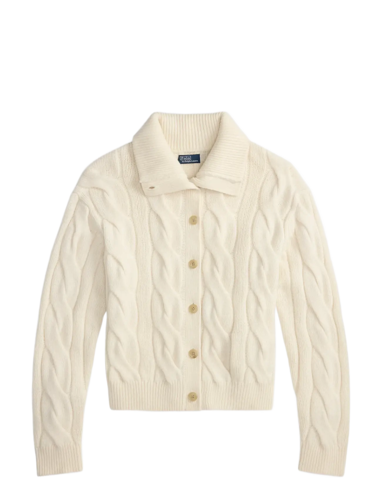Cable Wool-Cashmere Funnelneck Cardigan - AUTHENTIC CREAM