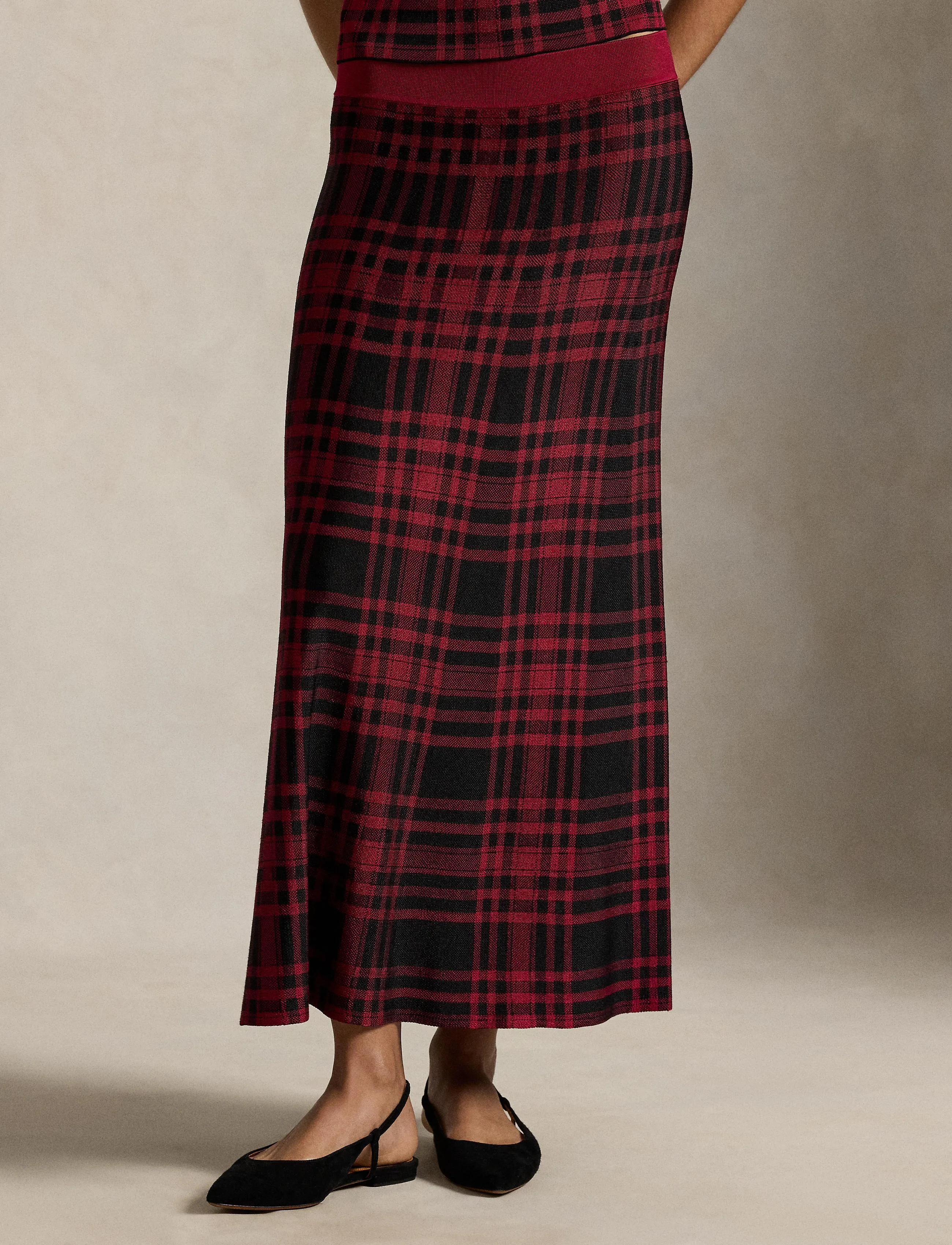 Polo Ralph Lauren Plaid Sweater Skirt - Midiseelikud - POLO BLACK/FIRESI / burgundy