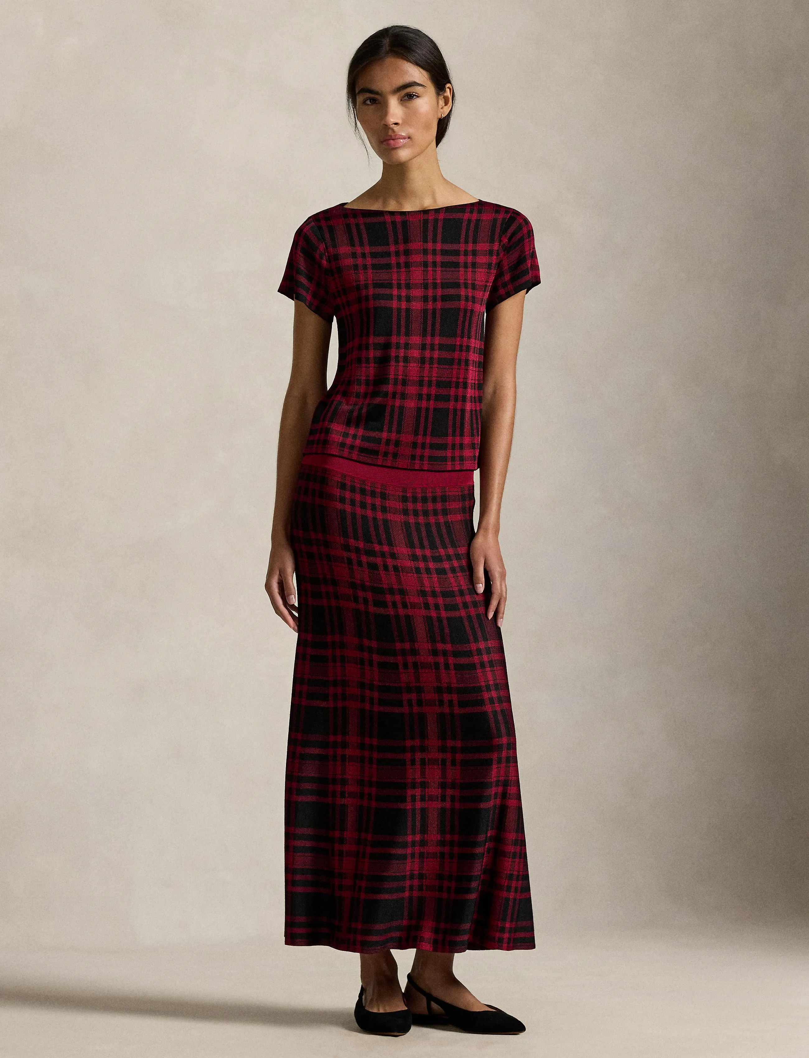 Polo Ralph Lauren - Plaid Sweater Skirt - midi-röcke - polo black/firesi - 3