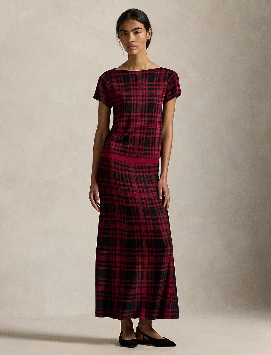 Polo Ralph Lauren - Plaid Sweater Skirt - midi-röcke - polo black/firesi - 3