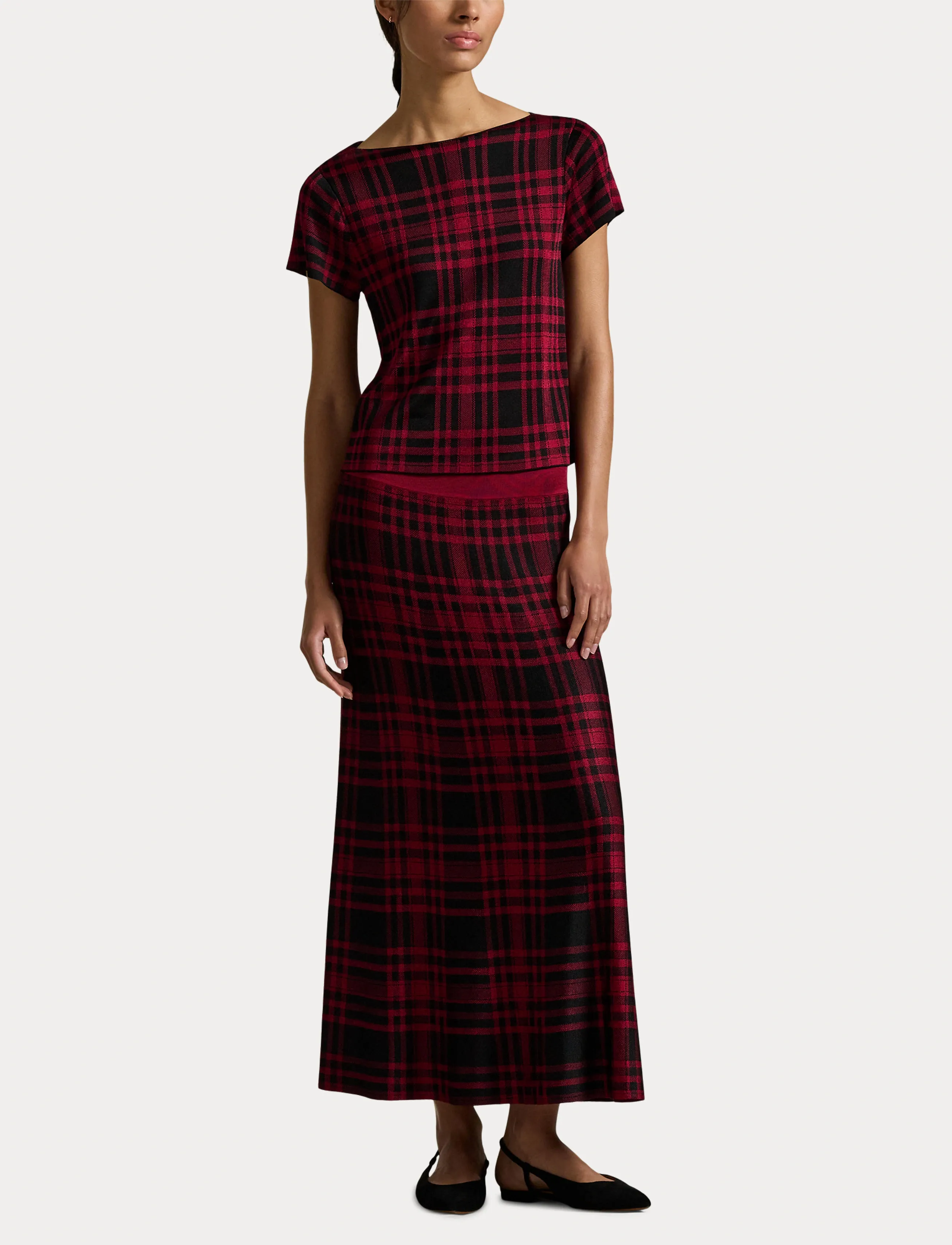 Polo Ralph Lauren - Plaid Sweater Skirt - midi-röcke - polo black/firesi - 4