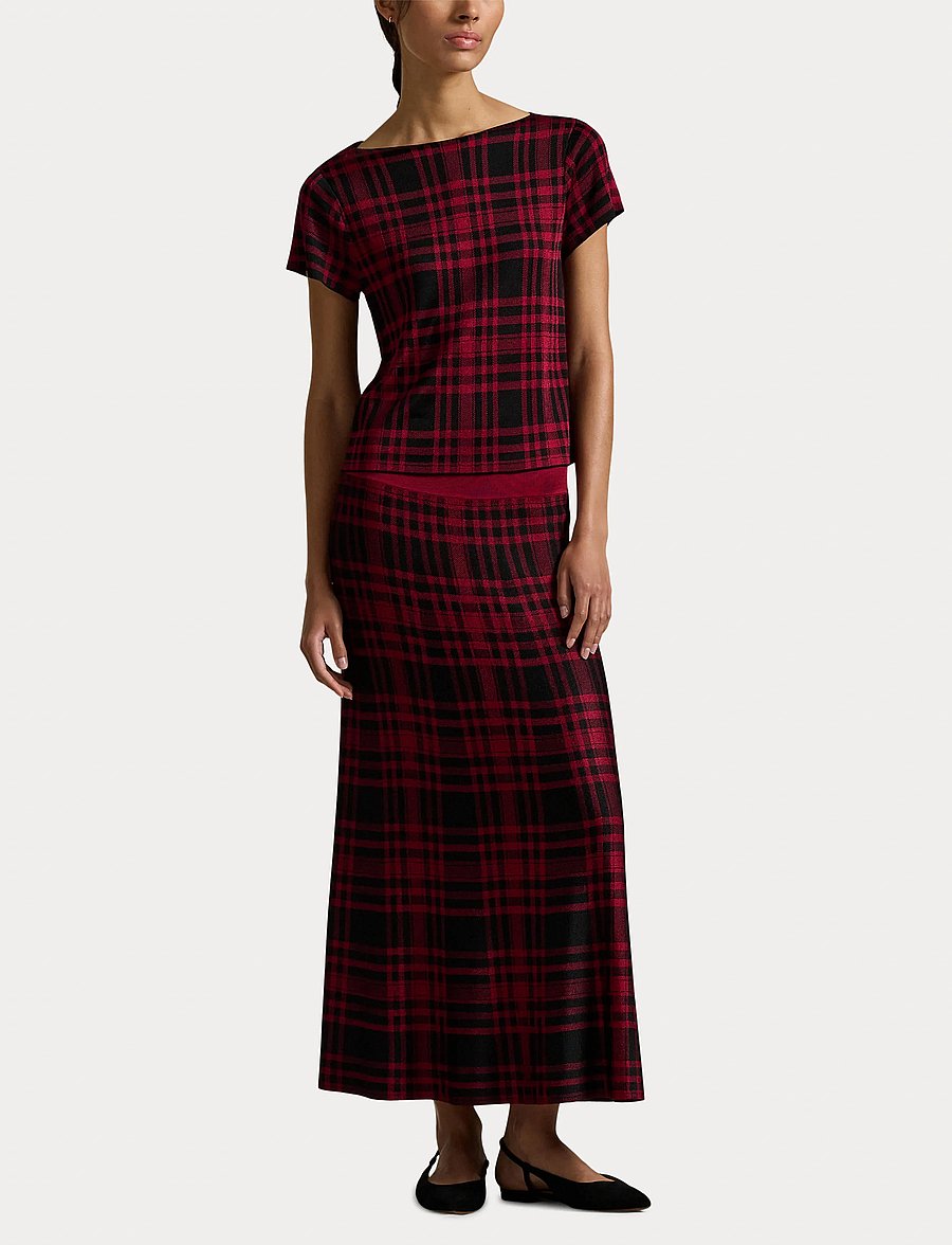 Polo Ralph Lauren - Plaid Sweater Skirt - midi-röcke - polo black/firesi - 4