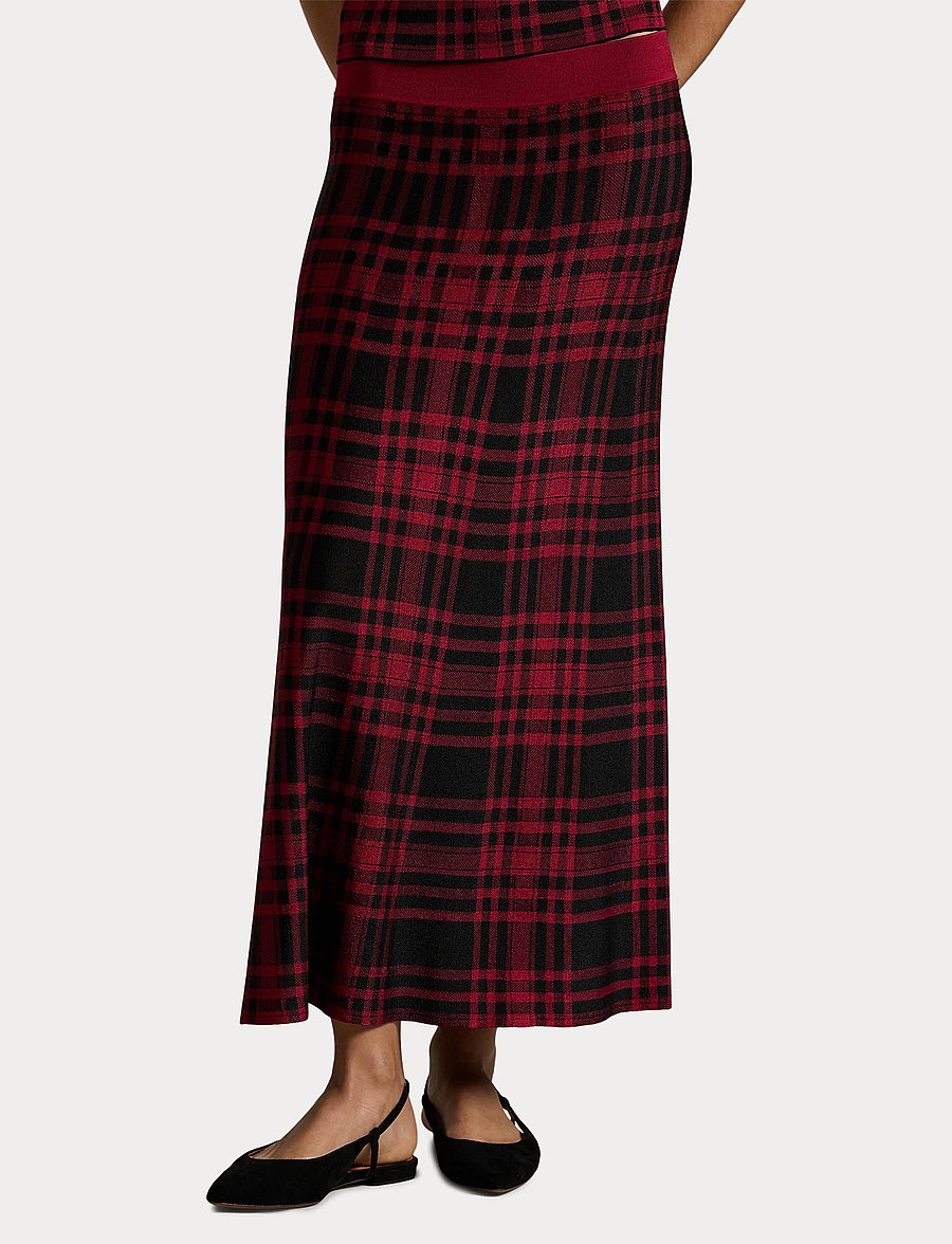 Polo Ralph Lauren - Plaid Sweater Skirt - midi-röcke - polo black/firesi - 5