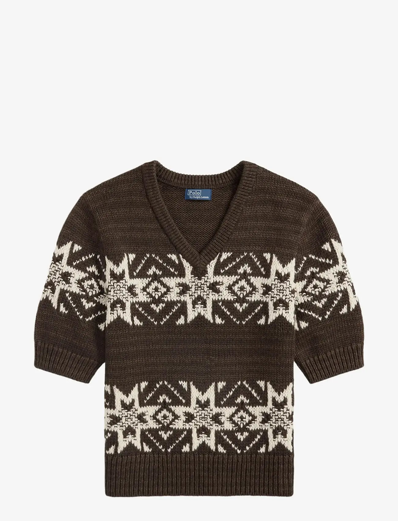Polo Ralph Lauren - Snowflake V-Neck Short-Sleeve Sweater - cardigans - brown multi - 1