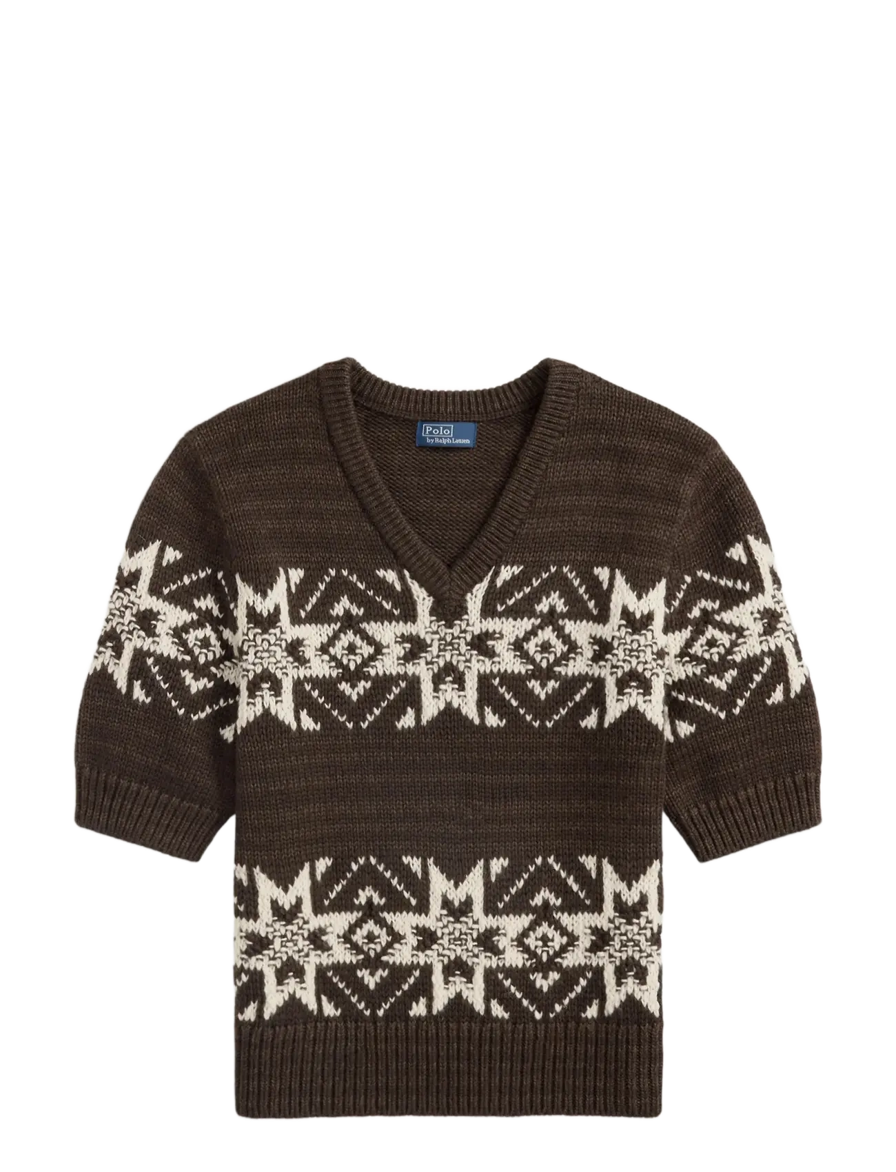 Snowflake V-Neck Short-Sleeve Sweater - BROWN MULTI