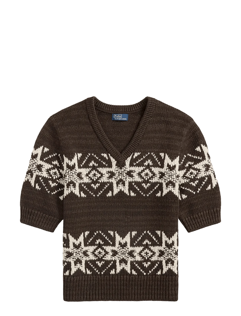 Polo Ralph Lauren - Snowflake V-Neck Short-Sleeve Sweater - cardigans - brown multi - 1