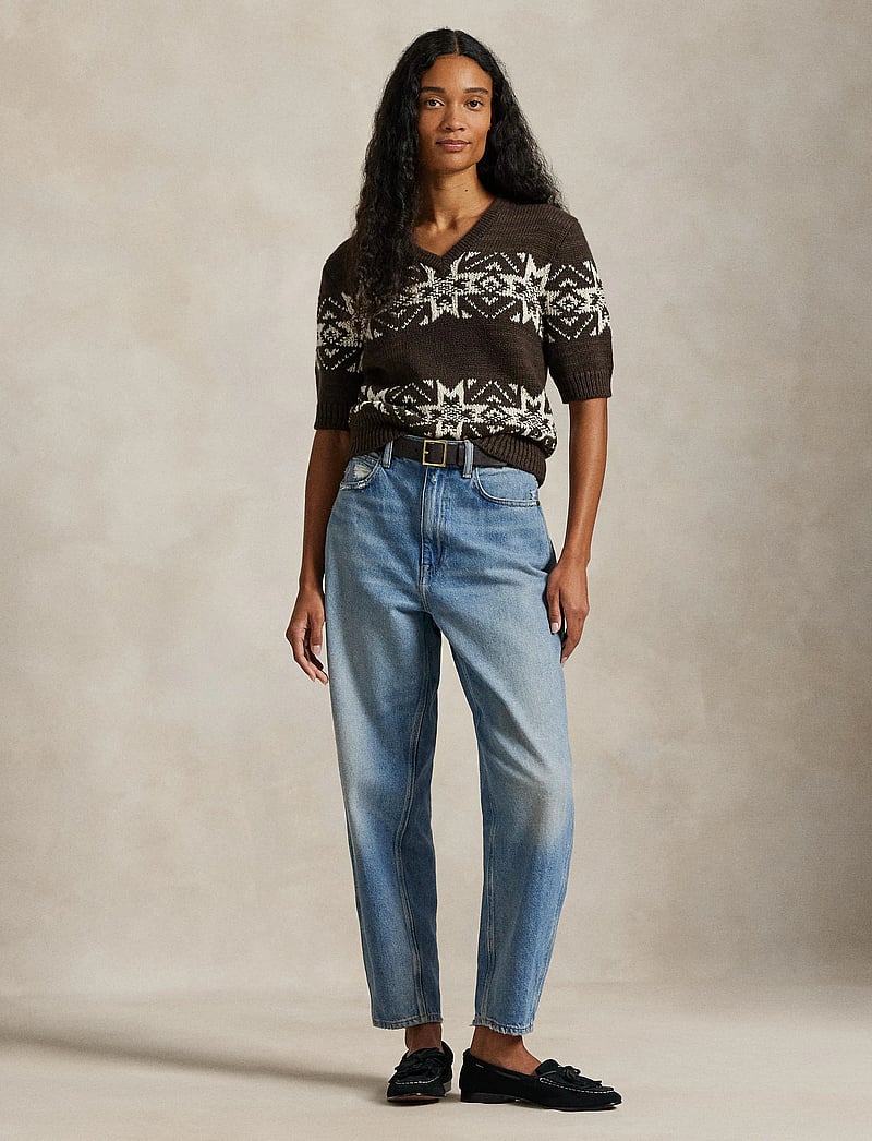 Polo Ralph Lauren - Snowflake V-Neck Short-Sleeve Sweater - cardigans - brown multi - 0