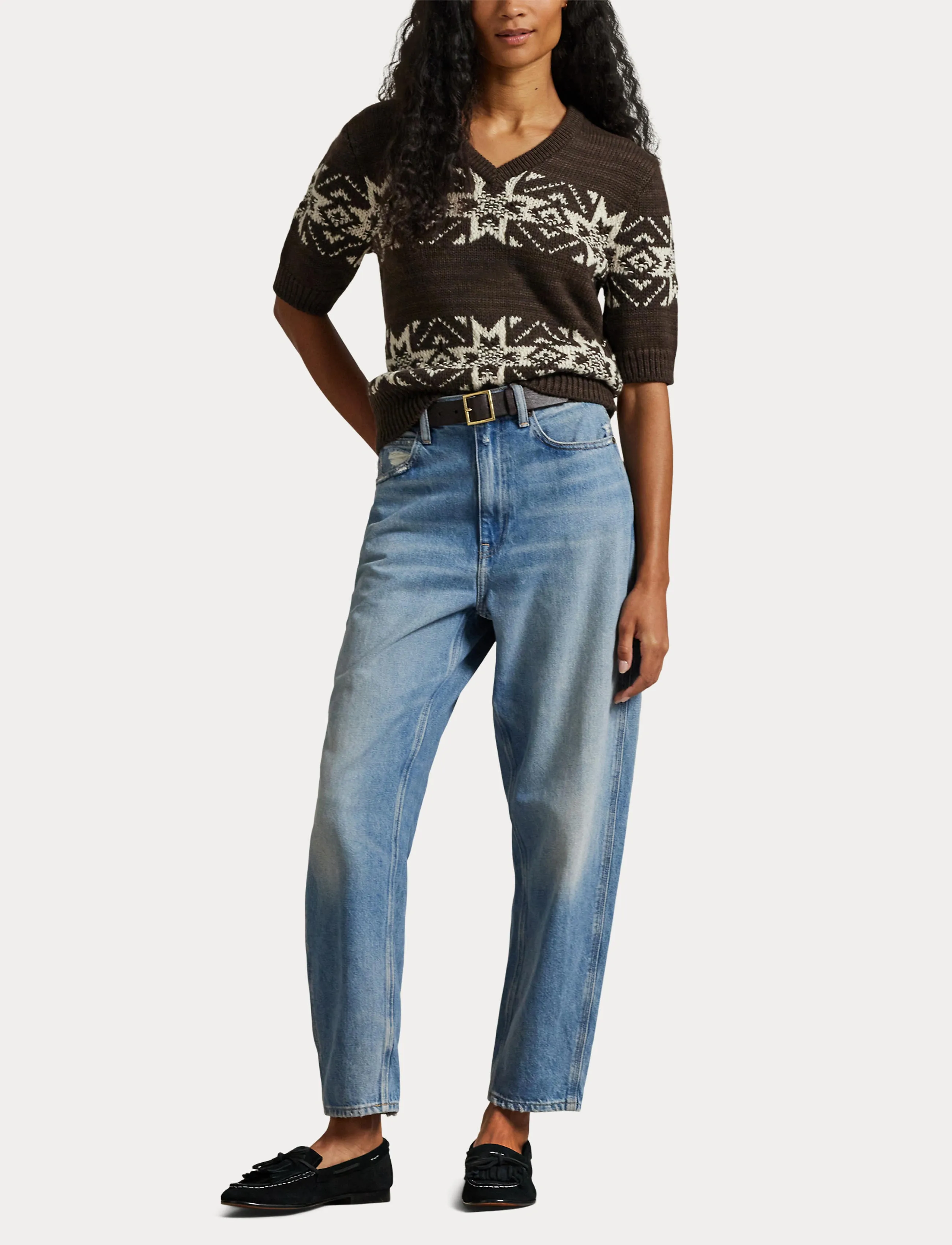 Polo Ralph Lauren - Snowflake V-Neck Short-Sleeve Sweater - brown multi - 4