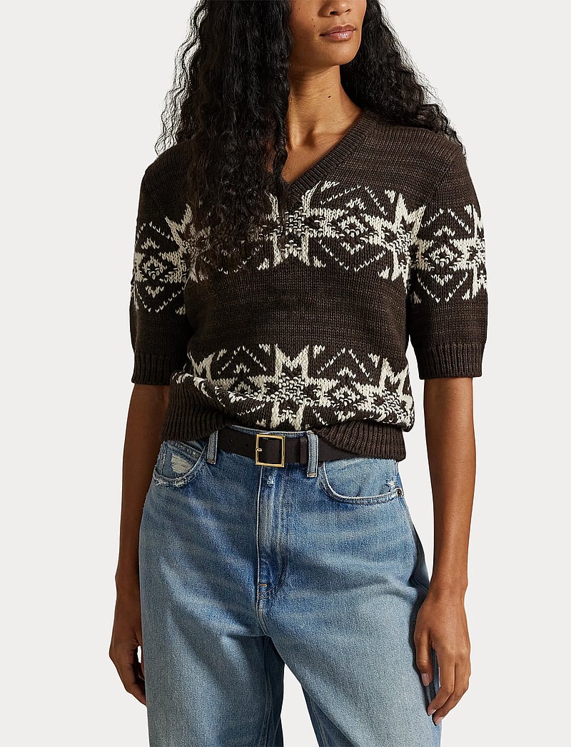 Polo Ralph Lauren - Snowflake V-Neck Short-Sleeve Sweater - cardigans - brown multi - 5