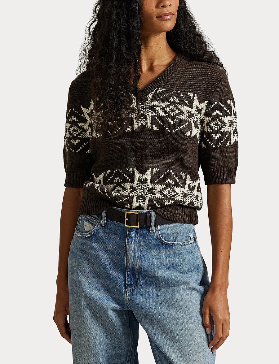 Polo Ralph Lauren - Snowflake V-Neck Short-Sleeve Sweater - brown multi - 5