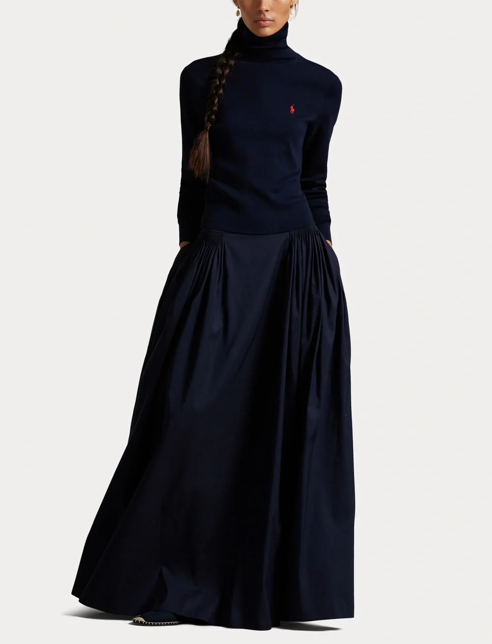 Polo Ralph Lauren - CTN SILK FAILLE-WVN-SKIRT - midi kjolar - hunter navy - 4