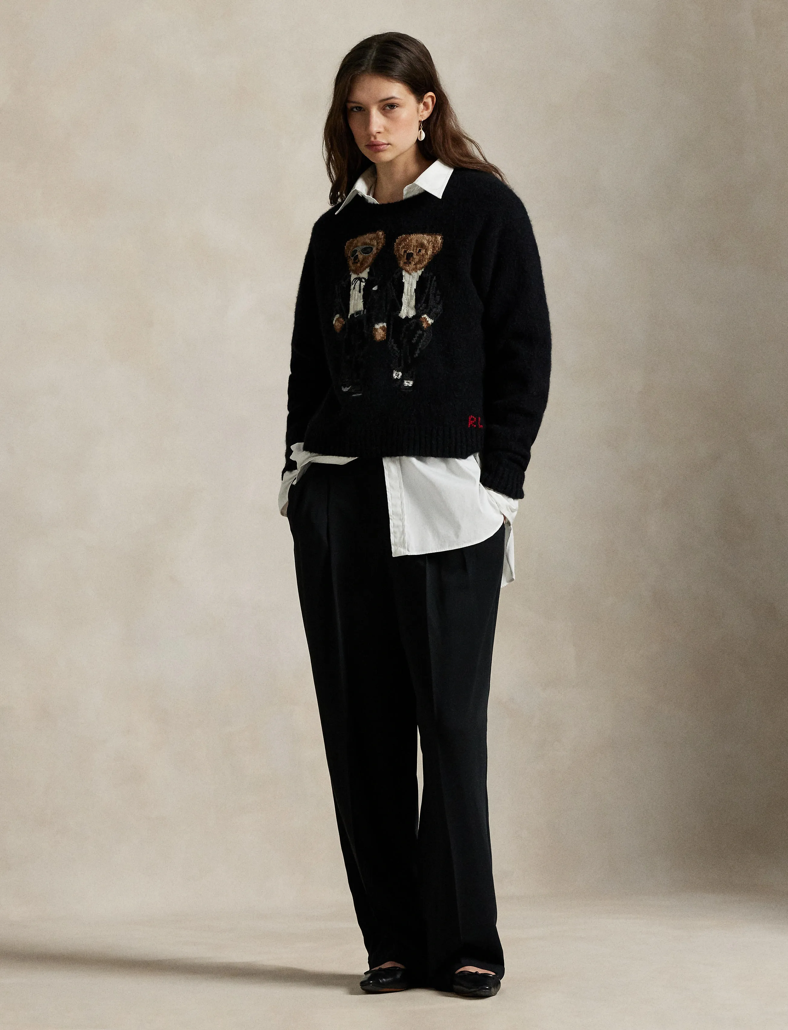 Polo Ralph Lauren Ralph & Ricky Bear Crewneck Sweater, XL, Black, Strik > Trøjer, Dame