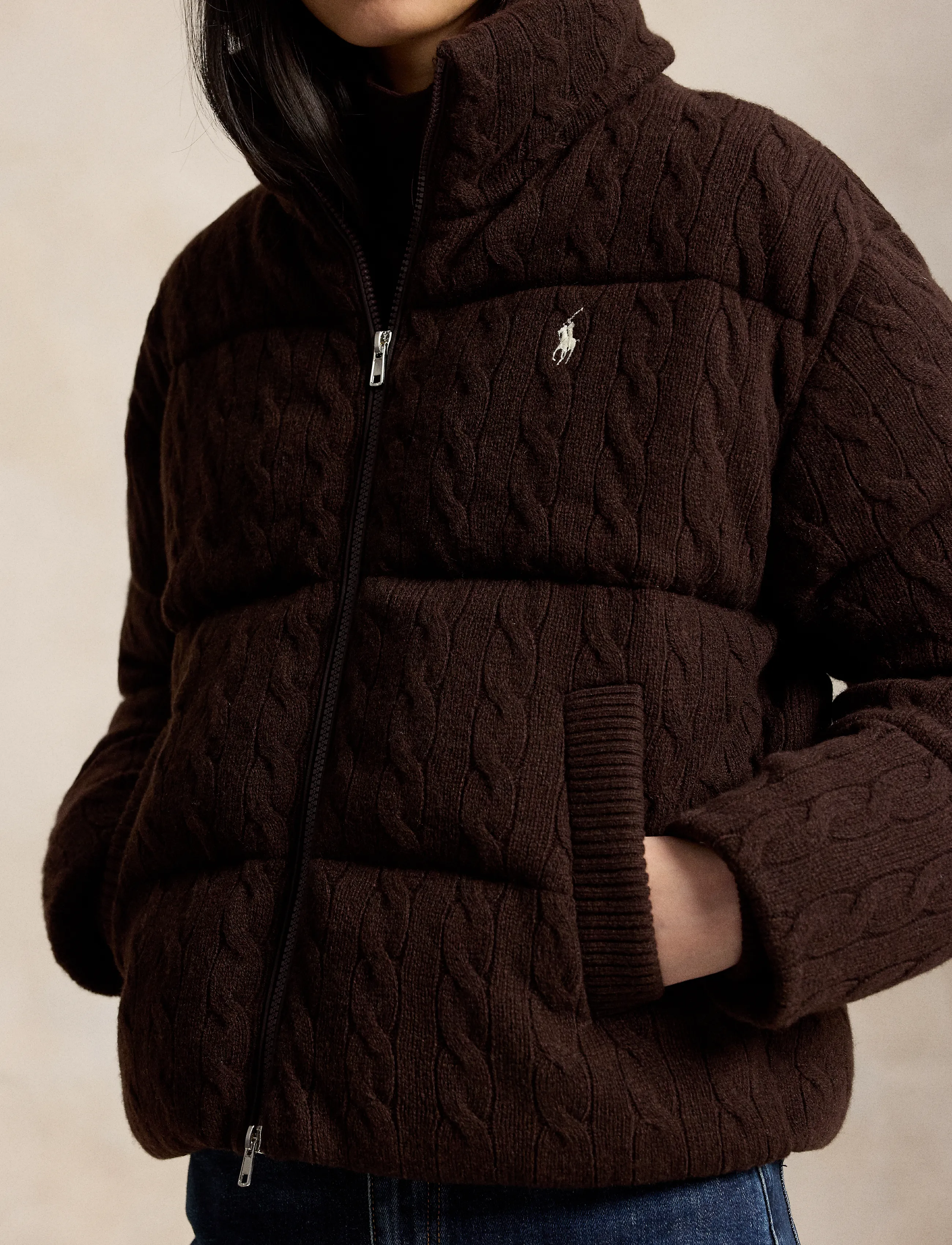 Polo Ralph Lauren - Cable Wool-Cashmere Puffer Jacket - walnut brown mela - 5