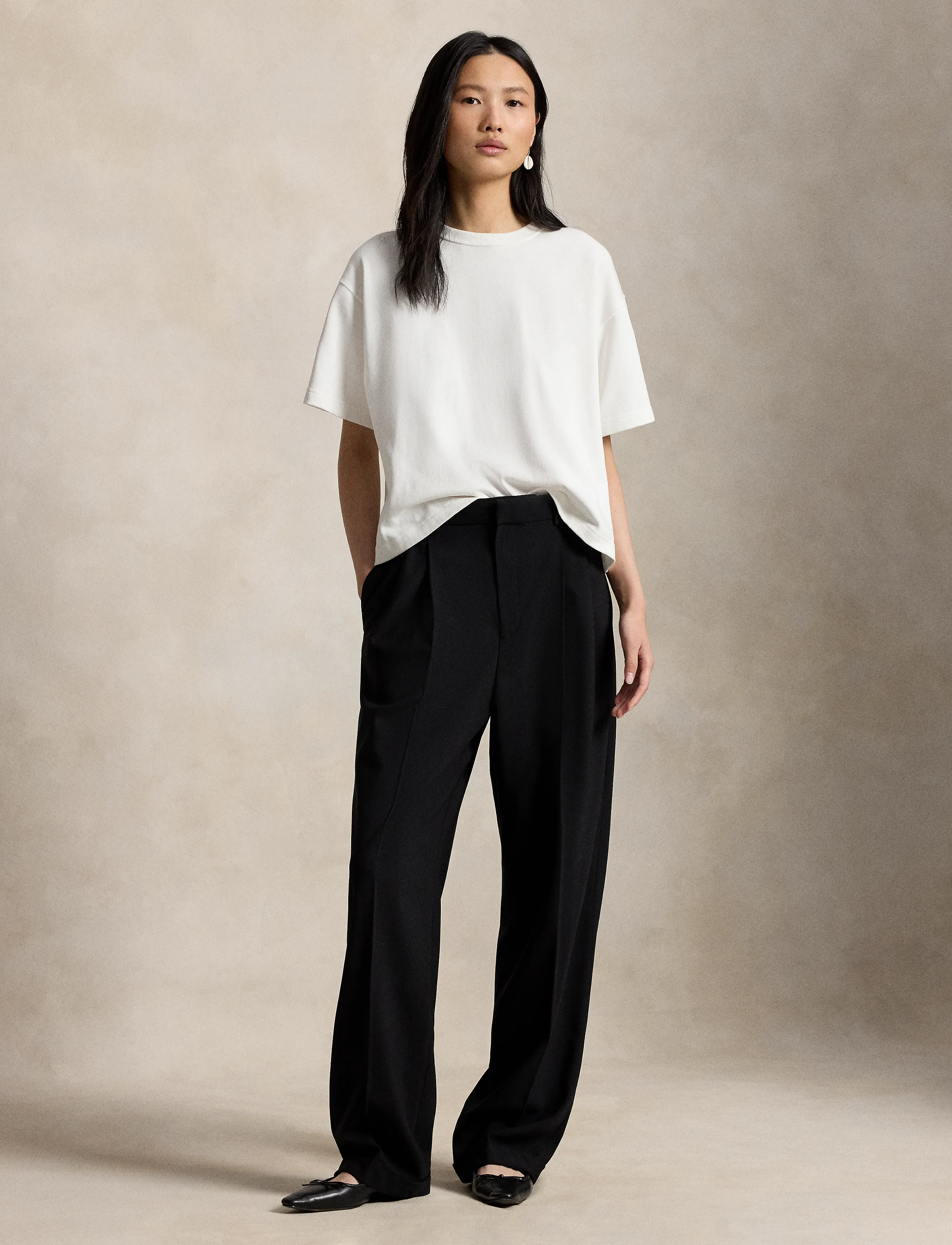 Polo Ralph Lauren Bacall Wool-Blend Faille Pant - Hosen mit weitem Bein - POLO BLACK / black