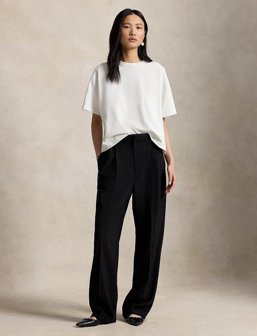 Polo Ralph Lauren - Bacall Wool-Blend Faille Pant - hosen mit weitem bein - polo black - 0