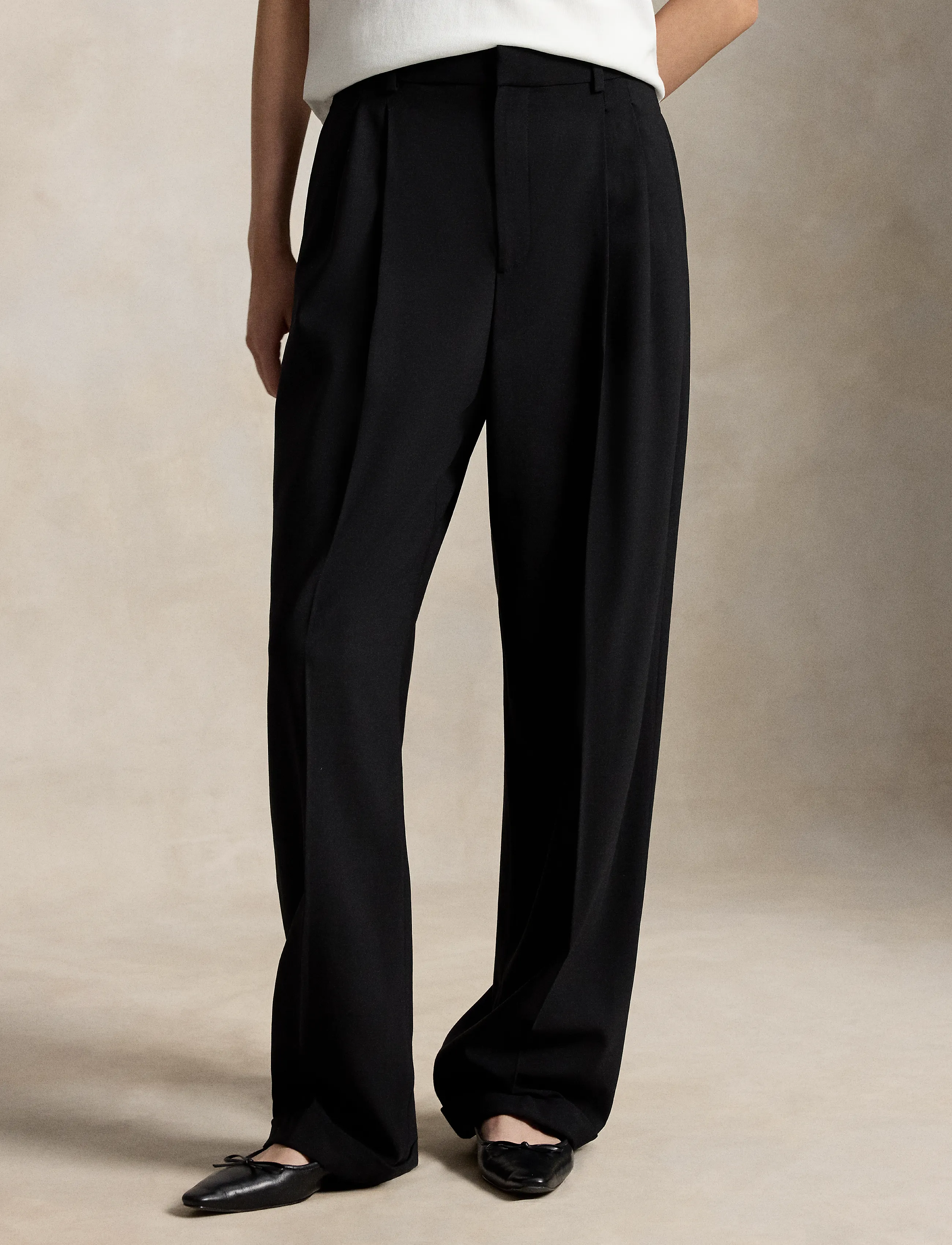 Polo Ralph Lauren - Bacall Wool-Blend Faille Pant - hosen mit weitem bein - polo black - 3