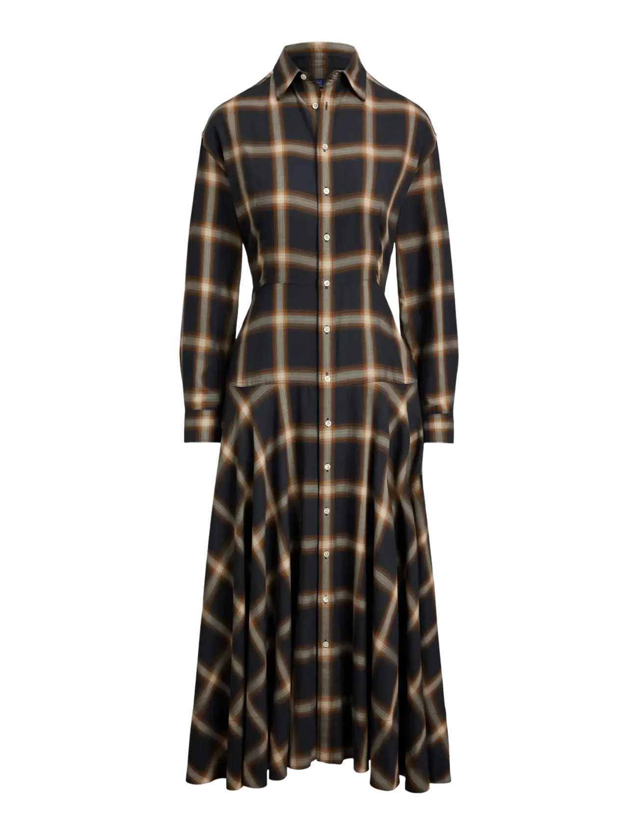 Plaid Twill Paneled Shirtdress - 1939 NAVY-BROWN M