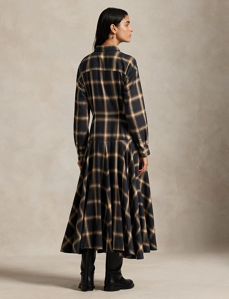 Polo Ralph Lauren - Plaid Twill Paneled Shirtdress - midi-kleider - 1939 navy-brown m - 2