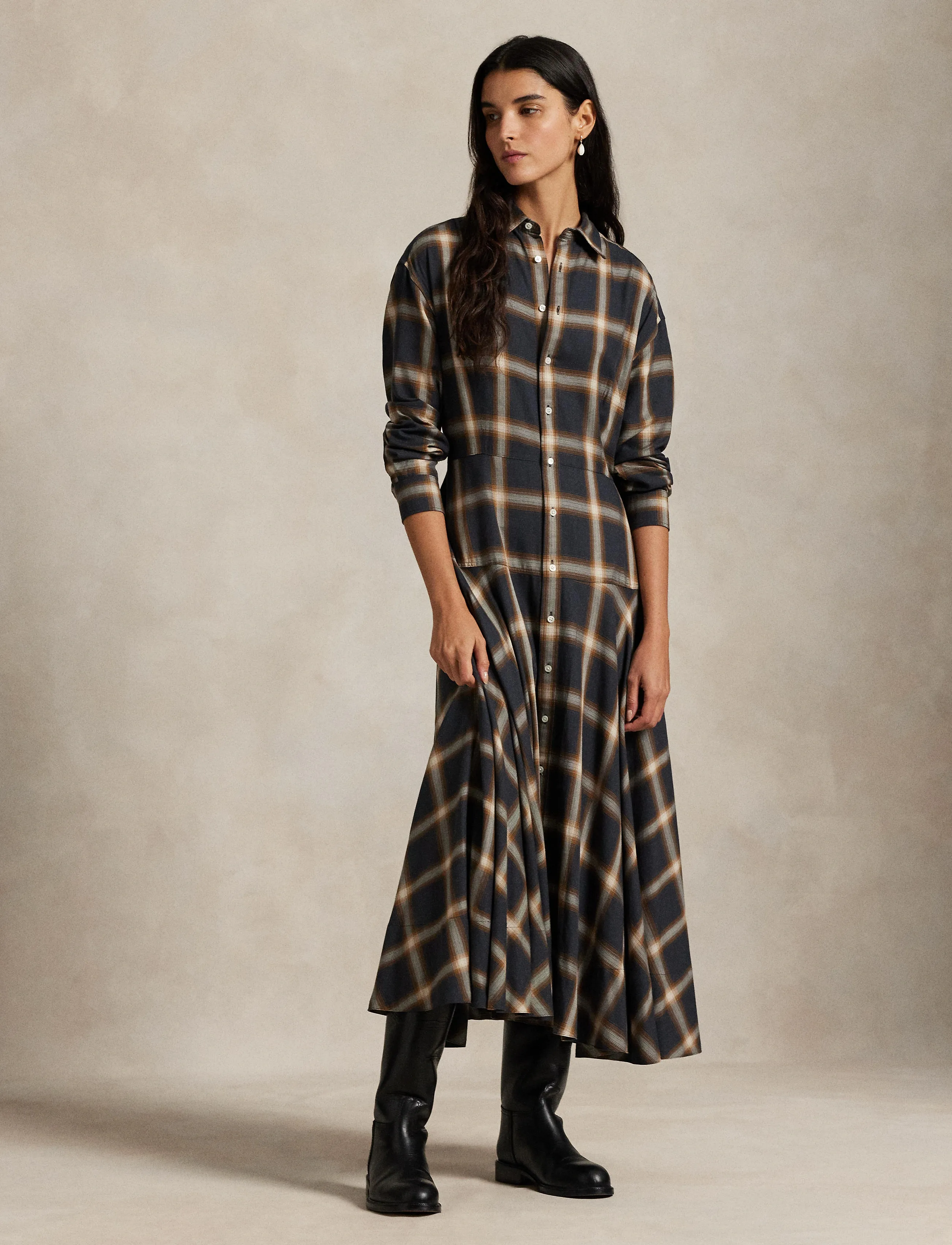 Polo Ralph Lauren - Plaid Twill Paneled Shirtdress - robes chemises - 1939 navy-brown m - 3