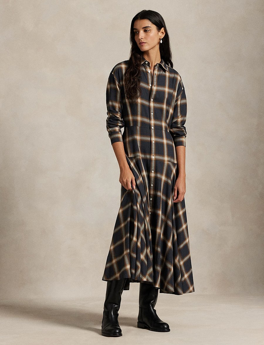 Polo Ralph Lauren - Plaid Twill Paneled Shirtdress - robes chemises - 1939 navy-brown m - 3