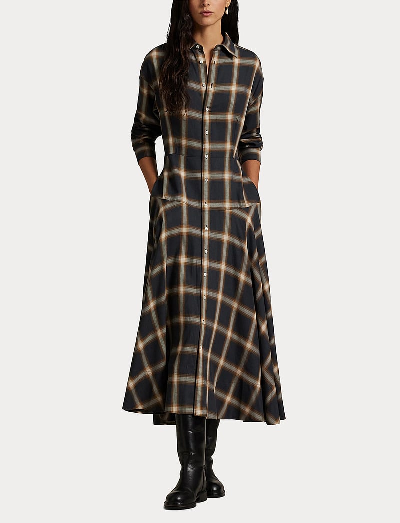 Polo Ralph Lauren - Plaid Twill Paneled Shirtdress - midi-kleider - 1939 navy-brown m - 4