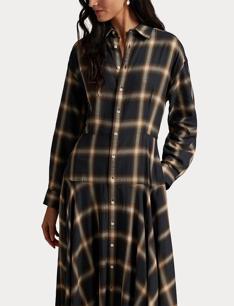 Polo Ralph Lauren - Plaid Twill Paneled Shirtdress - midi-kleider - 1939 navy-brown m - 5