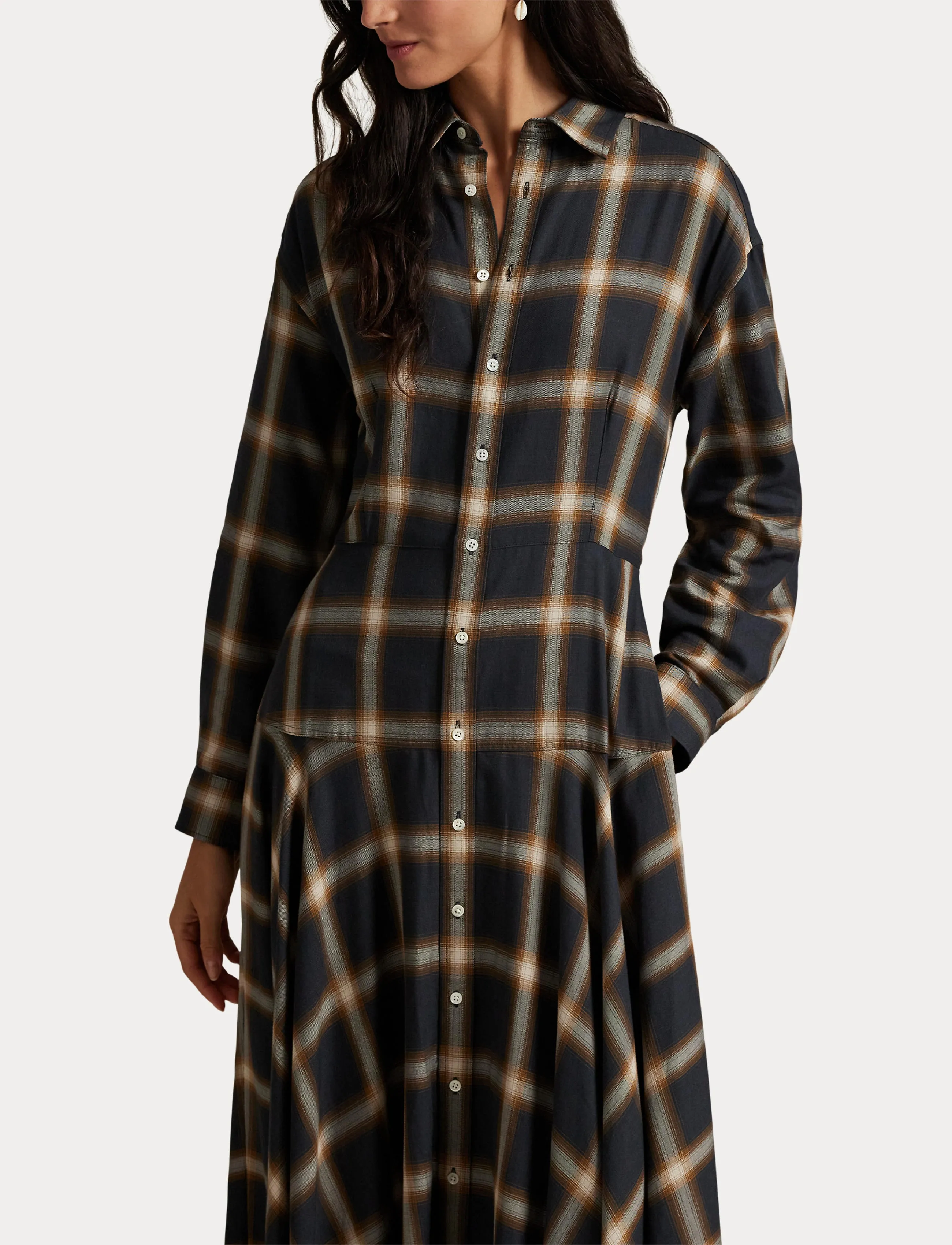 Polo Ralph Lauren - Plaid Twill Paneled Shirtdress - robes chemises - 1939 navy-brown m - 5