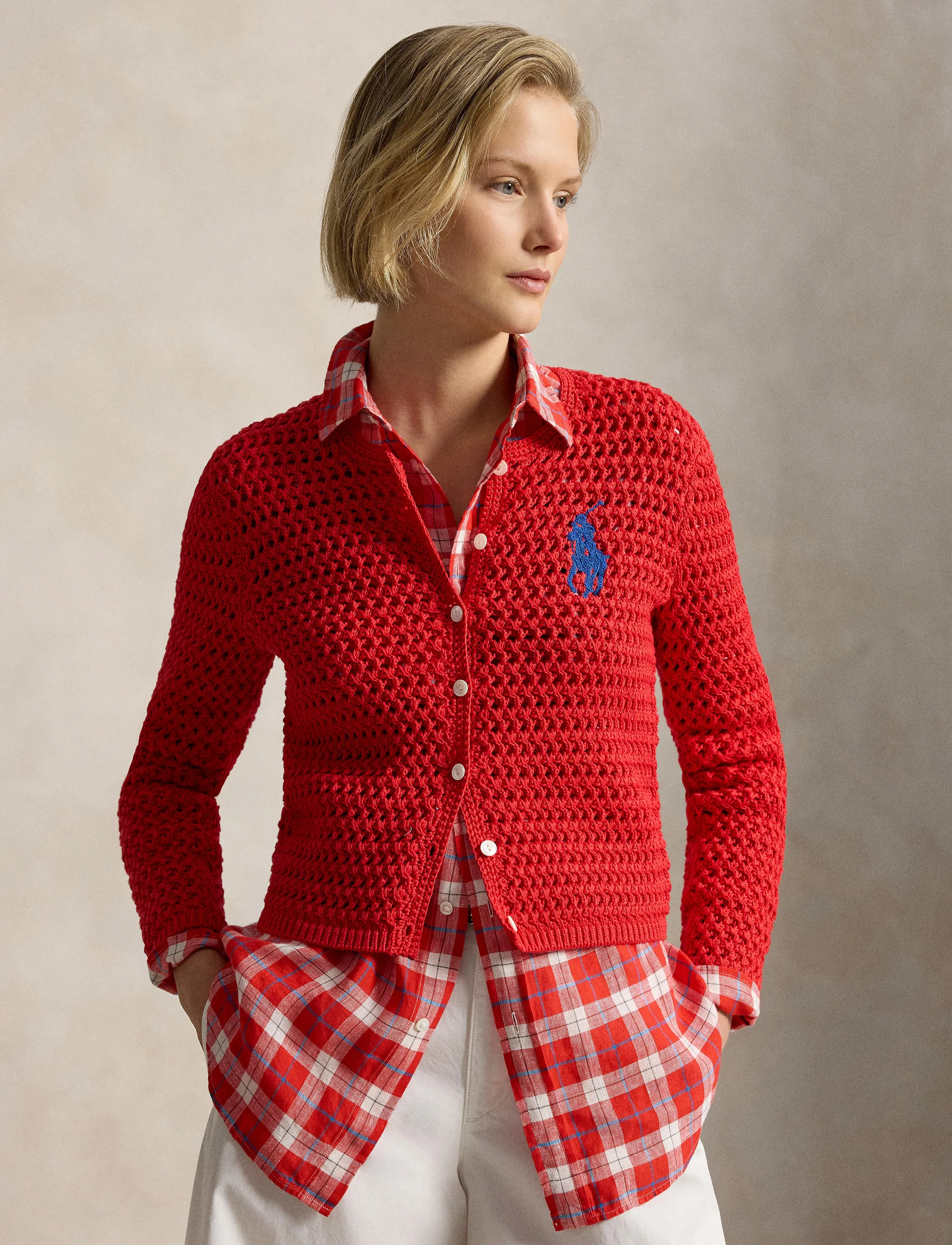 Polo Ralph Lauren COTTON-SWEATER-CARDIGAN - Ralph Lauren - PETAL ROSE / red