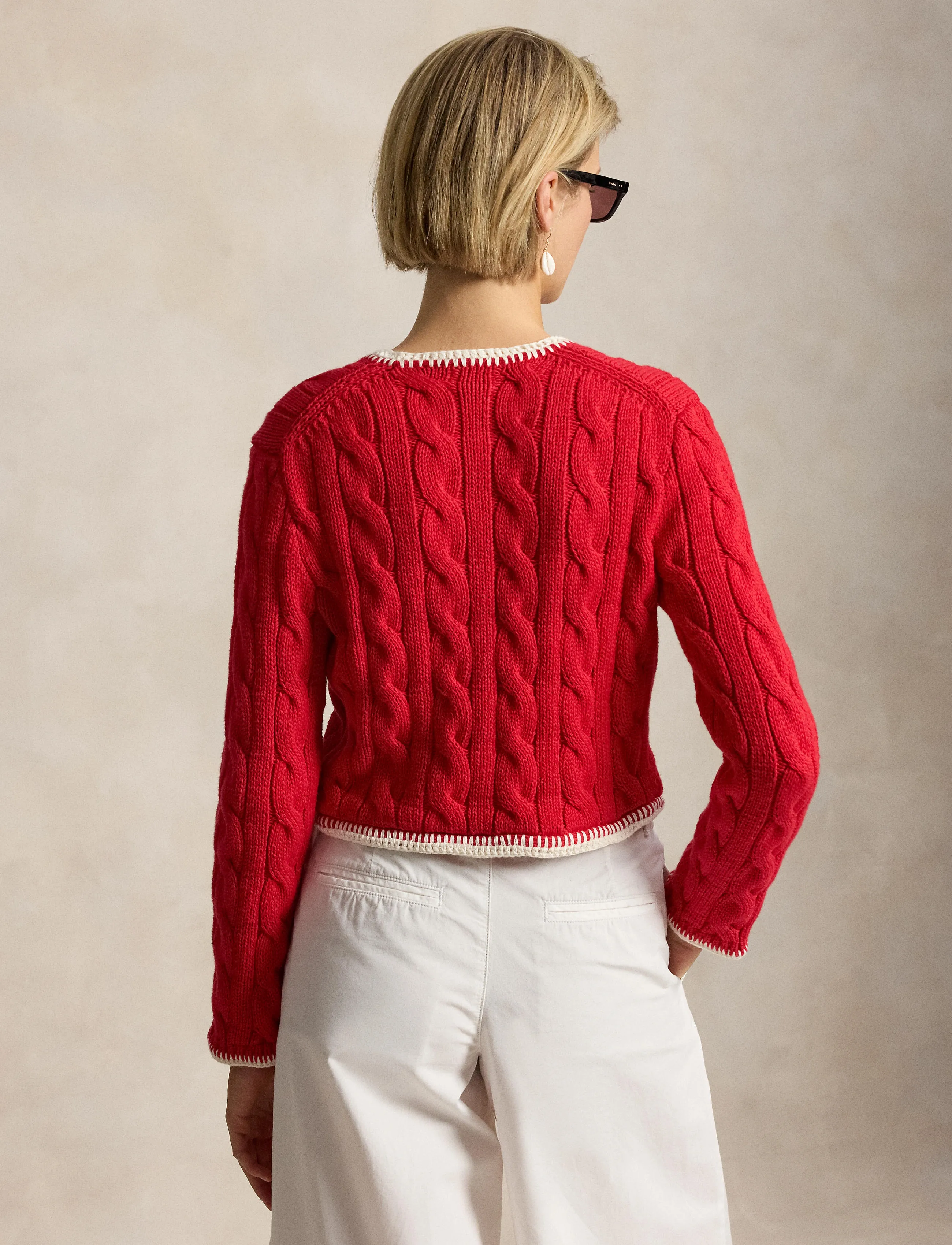 Polo Ralph Lauren 1/4-5 Cotton-Sweater-Cardigan, XL, Knitwear, Rot - Cardigans, Frauen