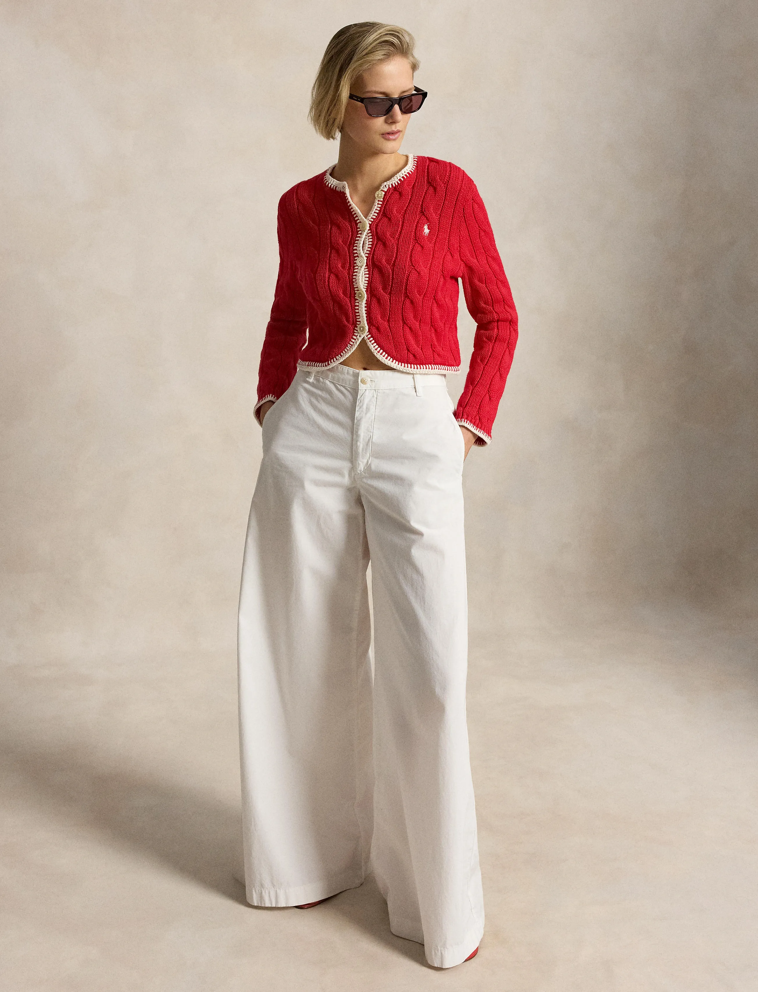 Polo Ralph Lauren 1/4-5 COTTON-SWEATER-CARDIGAN - Naistele - CRUISE RED / red