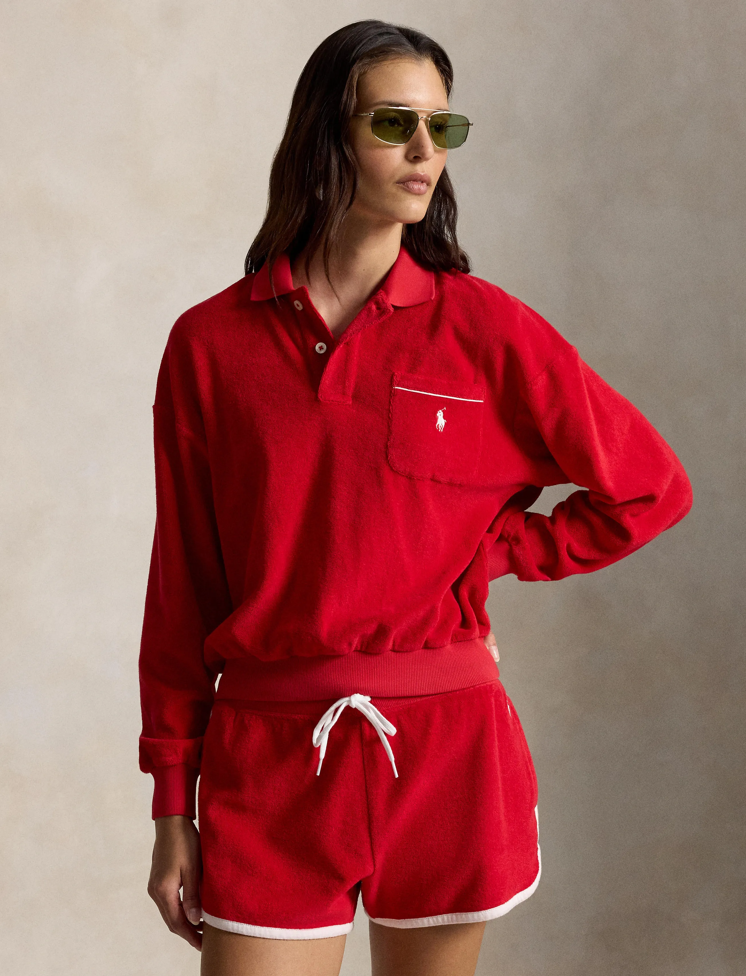 Polo Ralph Lauren Terry Long-Sleeve Polo Shirt - Pikeepaidat - CRUISE RED / red
