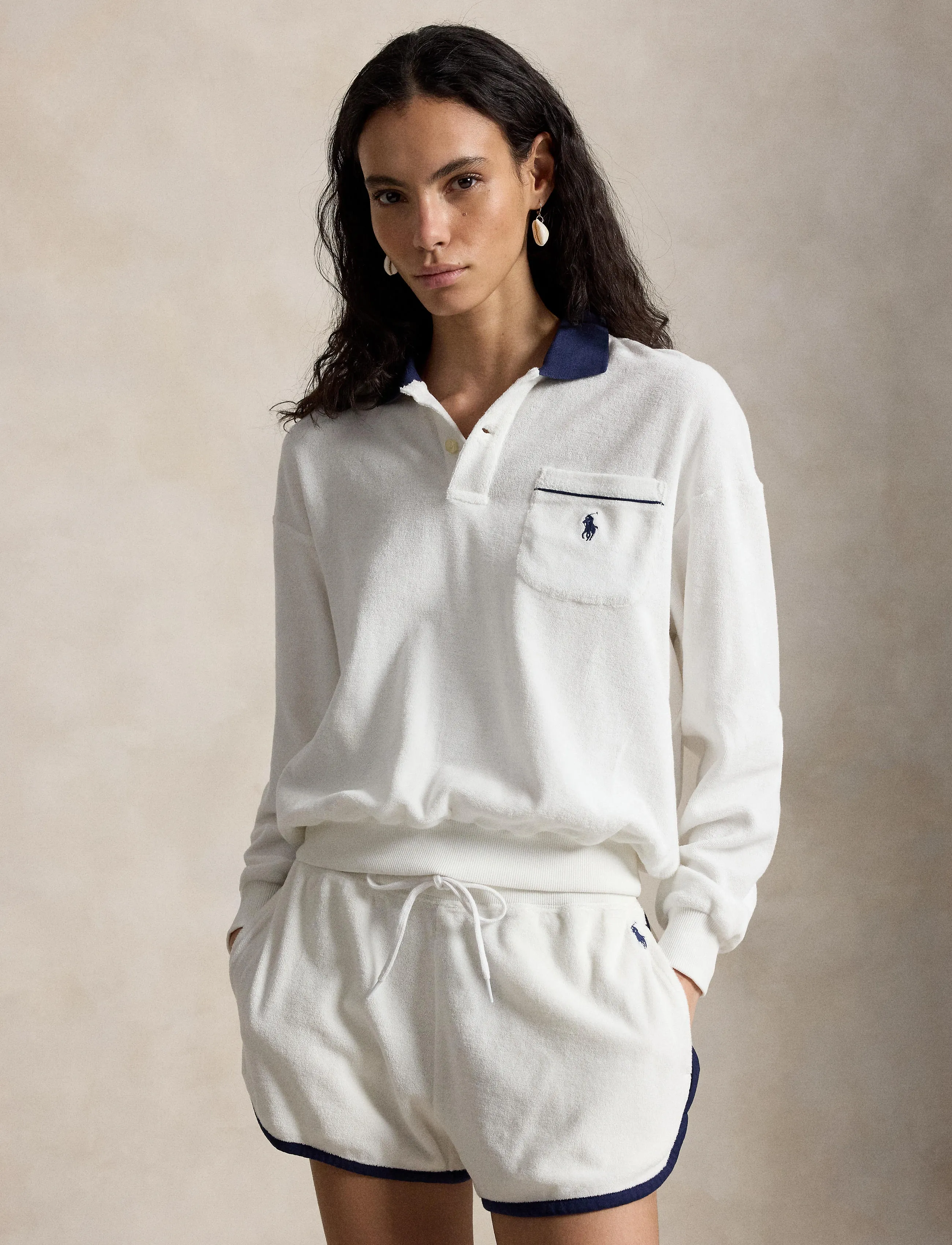 Polo Ralph Lauren - LT WT COTTON TERRY-KNT-POLO - pitkähihaiset t-paidat - white - 5