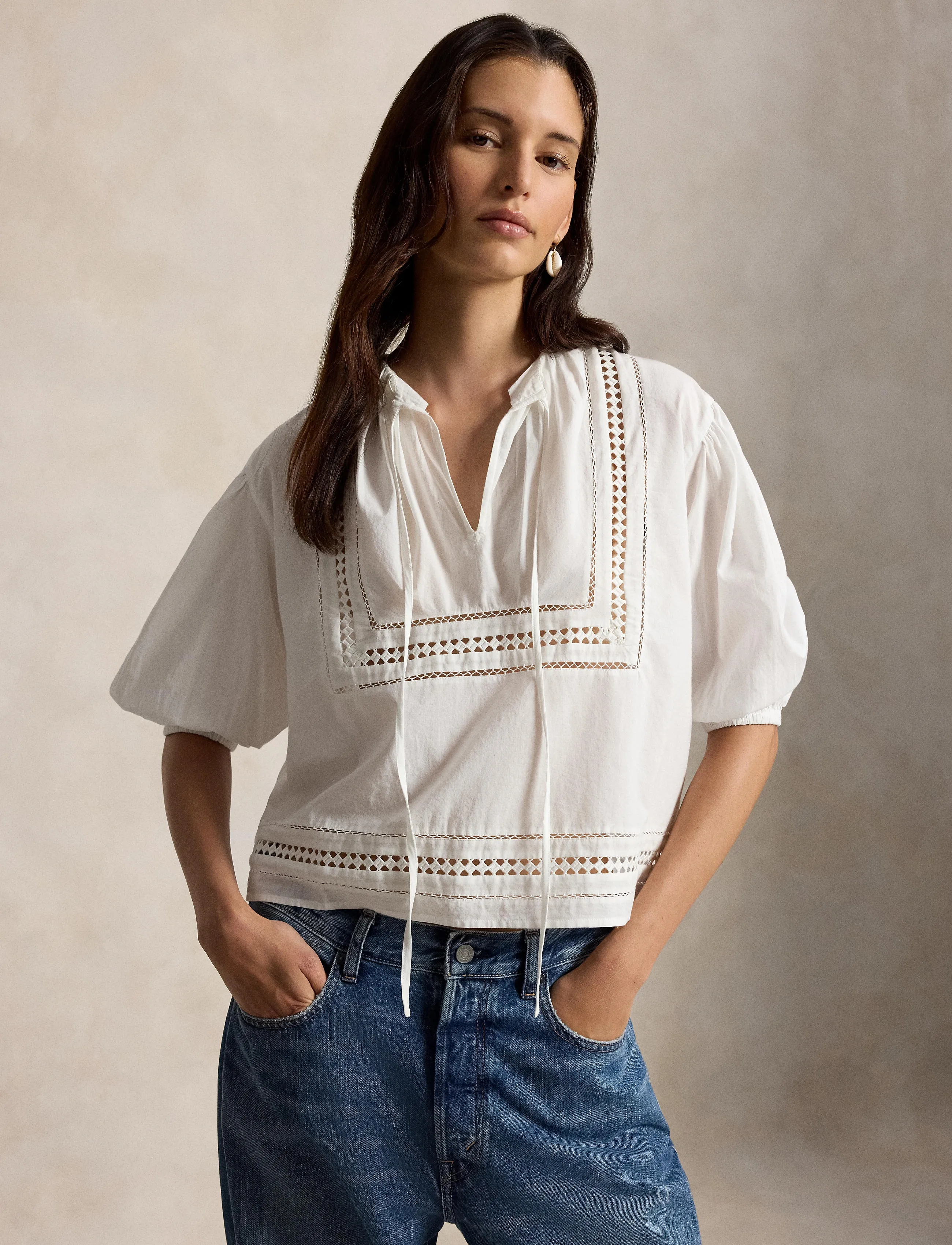 Polo Ralph Lauren Lace-Trim Cotton Shirt - Hemden - WHITE / white