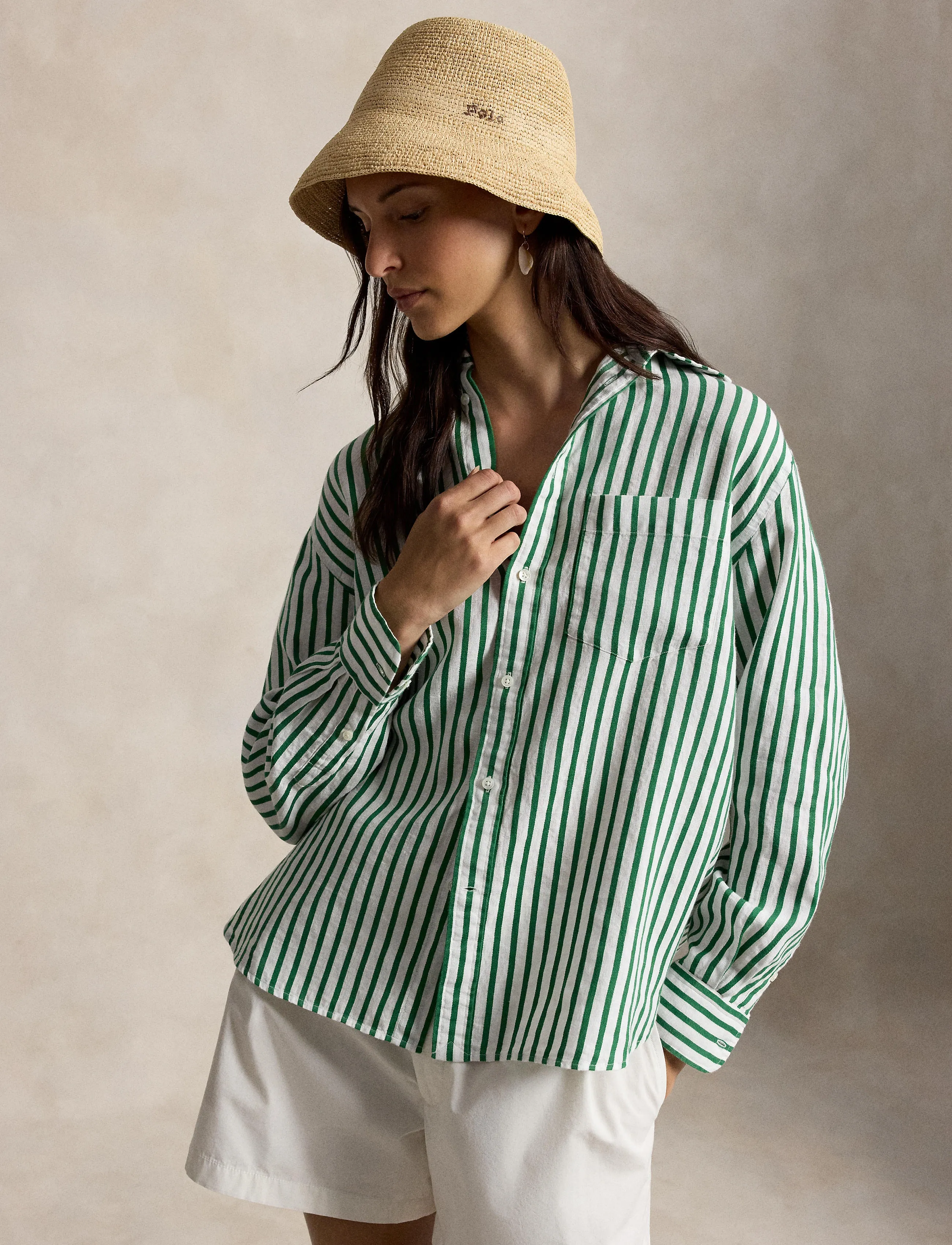 Polo Ralph Lauren Yd Linen/Cotton-Wvn-Shirt, XL, Green, Skjorter > Kortærmede, Dame