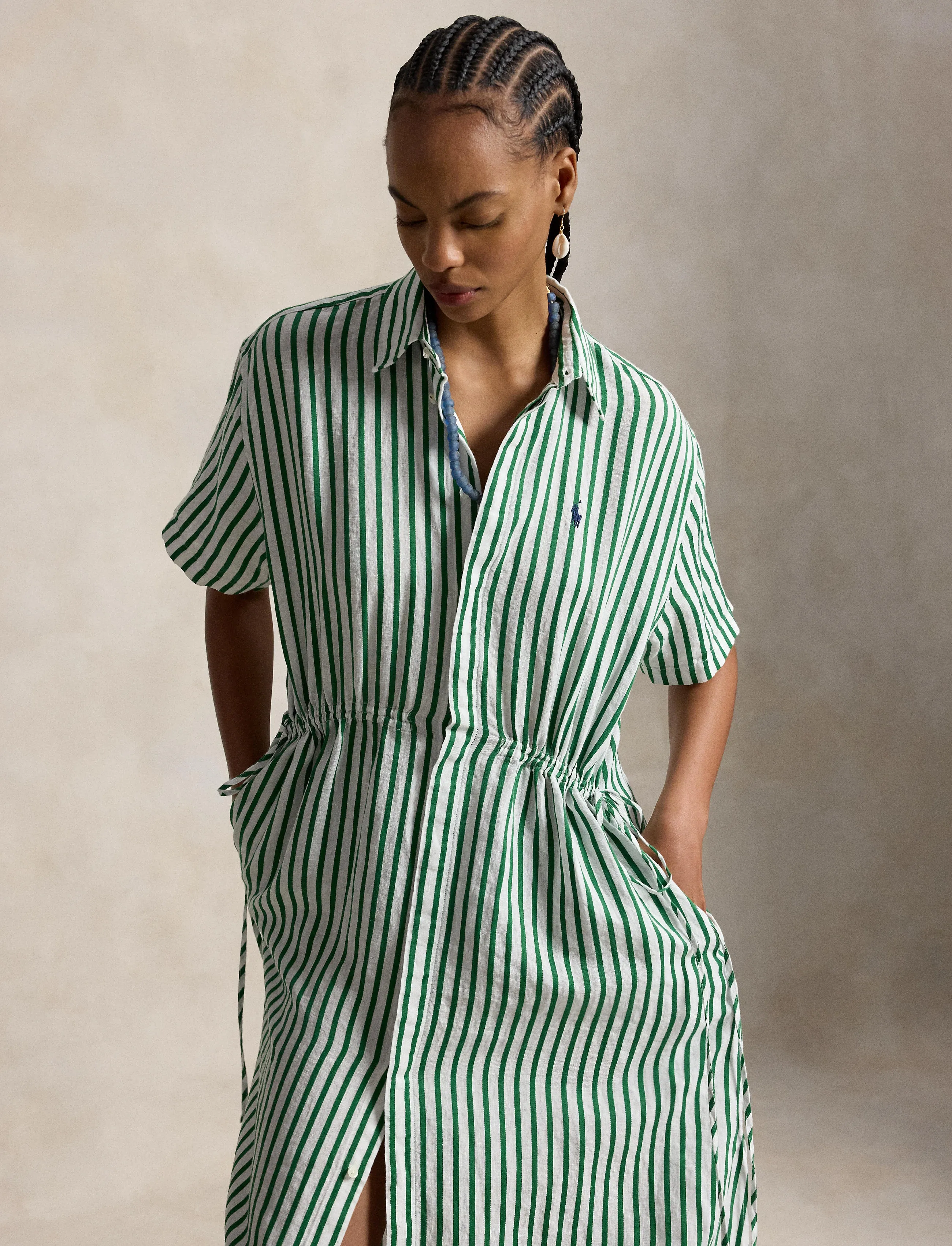 Polo Ralph Lauren - YD LINEN/COTTON-WVN-DRESSES - skjortekjoler - 2019c white-green - 5