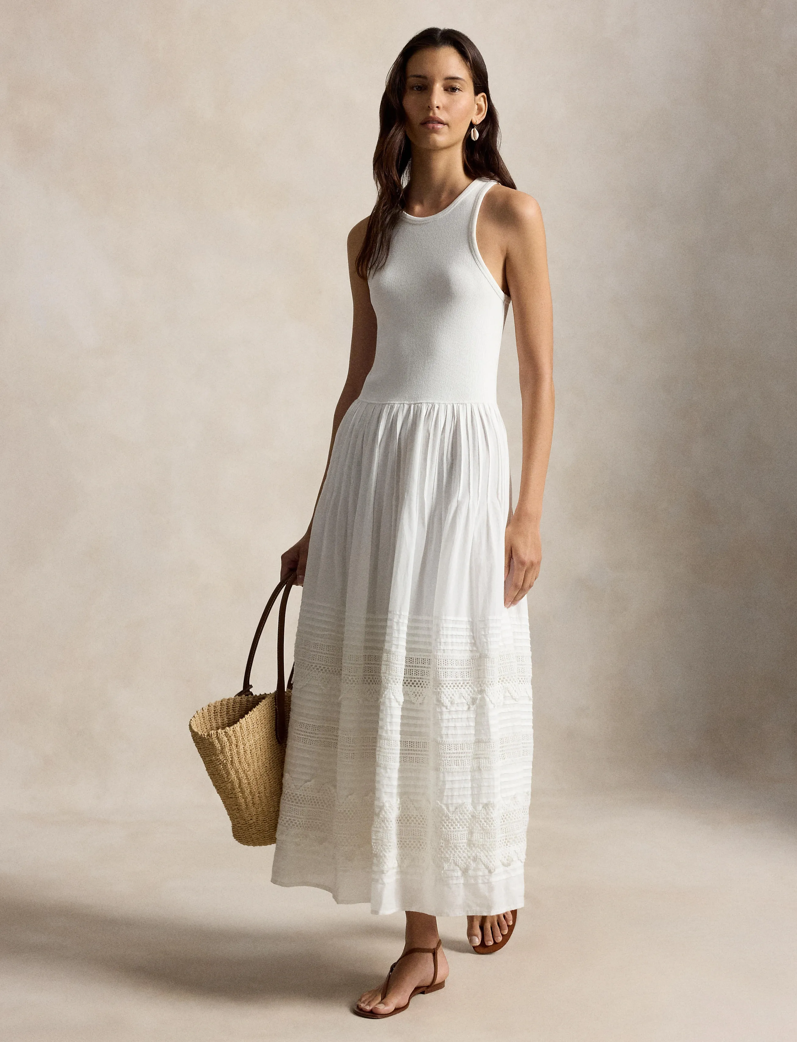 Polo Ralph Lauren 2X2 Rib/Ctn Voile-Wvn-Dresses, XL, White, Designere > Maxi Dress, Dame