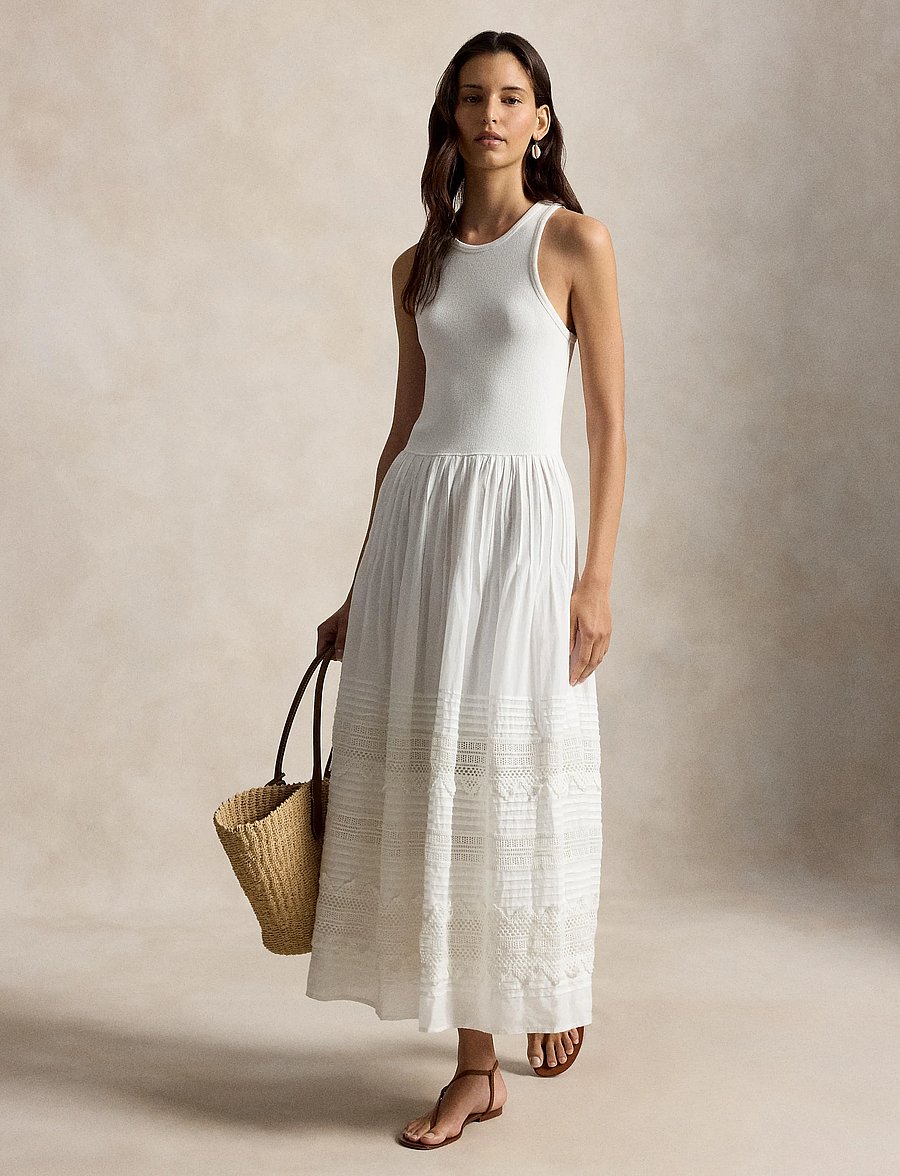 Polo Ralph Lauren - 2X2 RIB/CTN VOILE-WVN-DRESSES - maxi dresses - white - 0