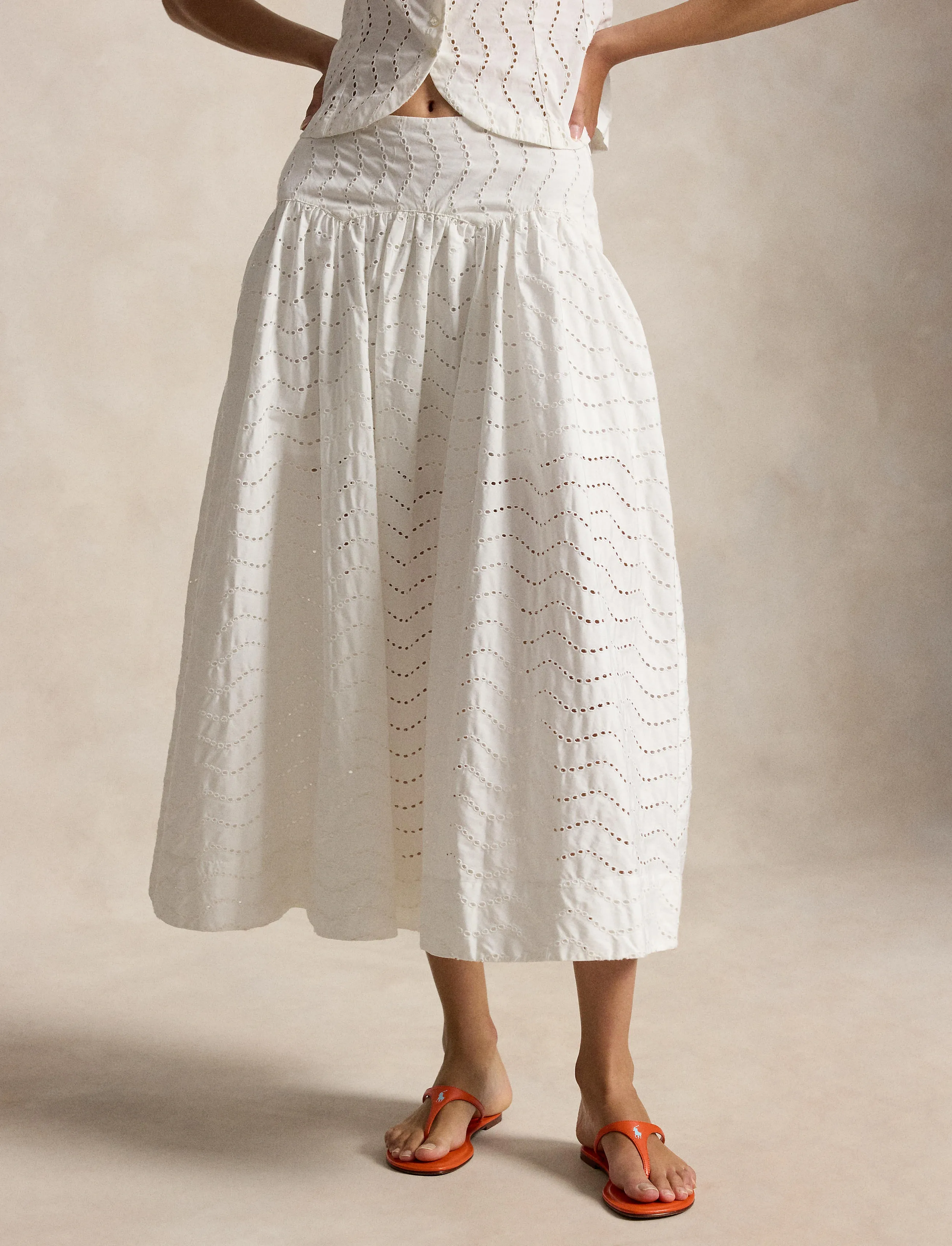 Polo Ralph Lauren - EMB 80/2 MW CTN PW-WVN-SKIRT - midiseelikud - white - 0