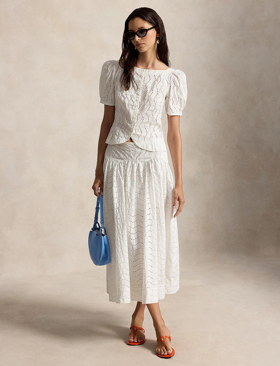 Polo Ralph Lauren - EMB 80/2 MW CTN PW-WVN-SKIRT - midiseelikud - white - 3