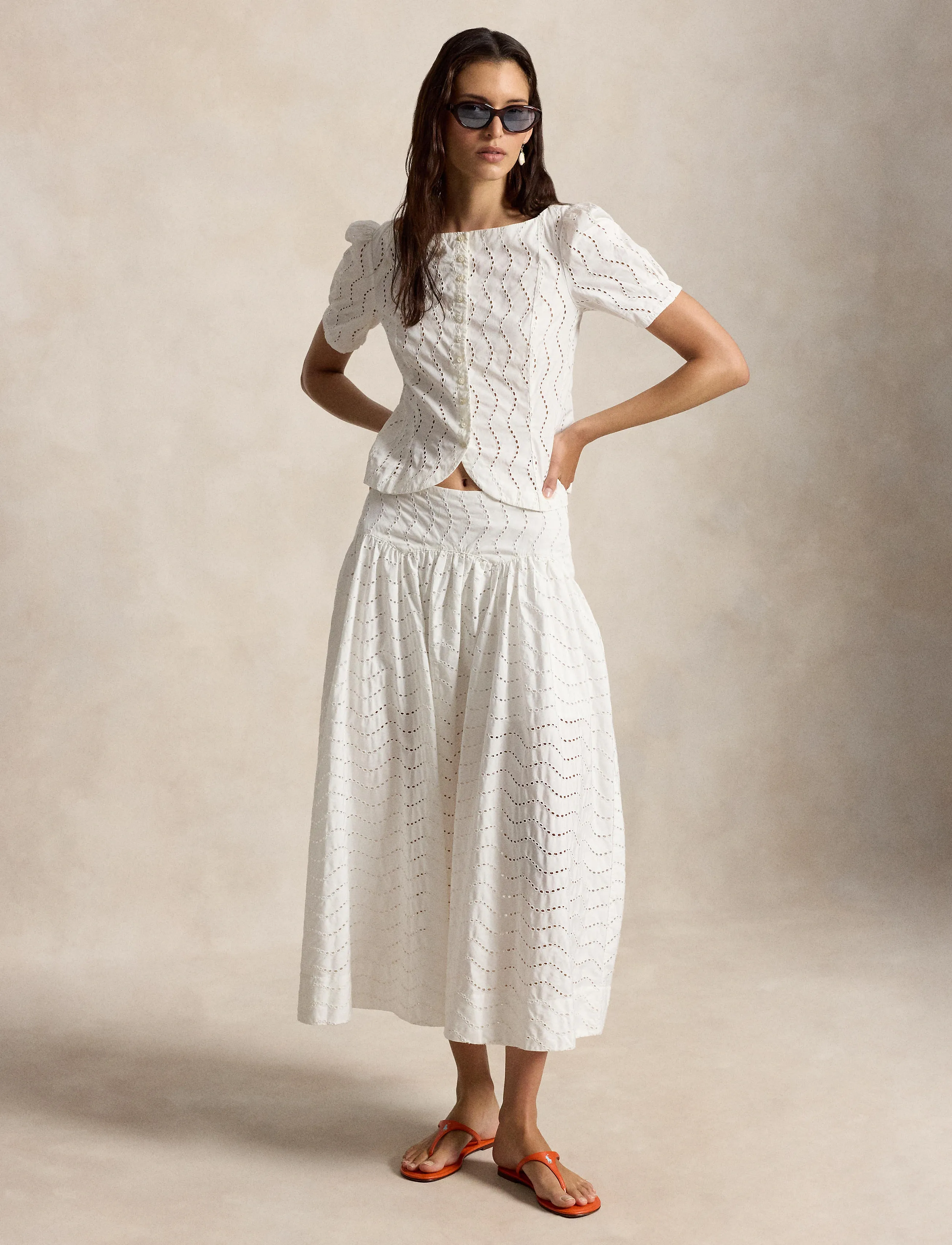 Polo Ralph Lauren - EMB 80/2 MW CTN PW-WVN-SKIRT - midiseelikud - white - 5