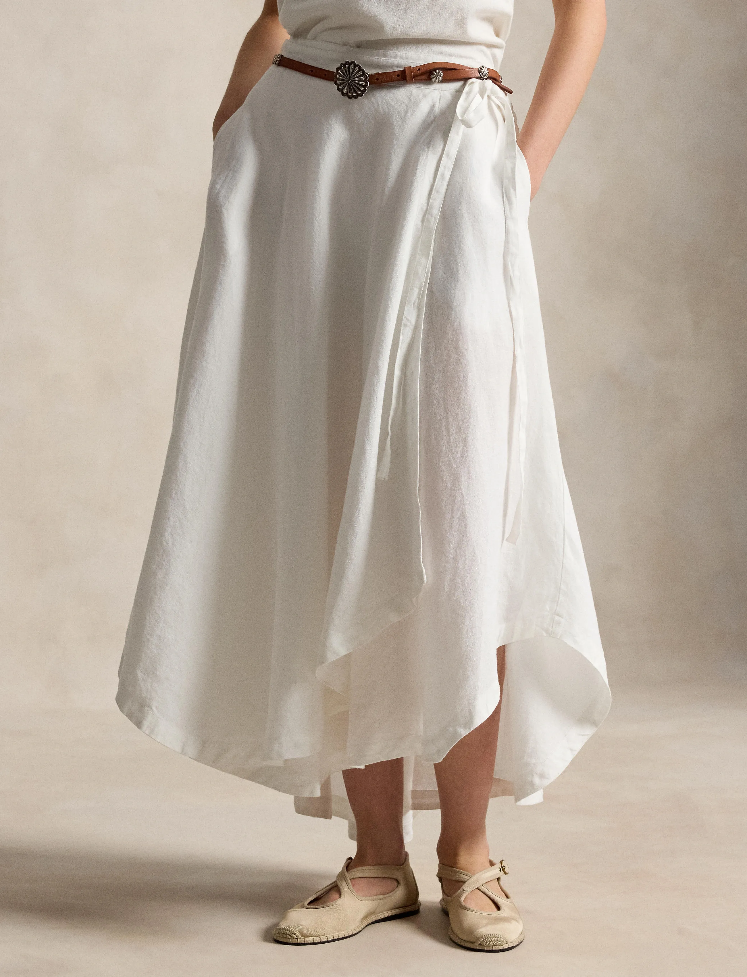 Polo Ralph Lauren 26/1 MW PD LINEN-WVN-SKIRT - Röcke - WHITE / white