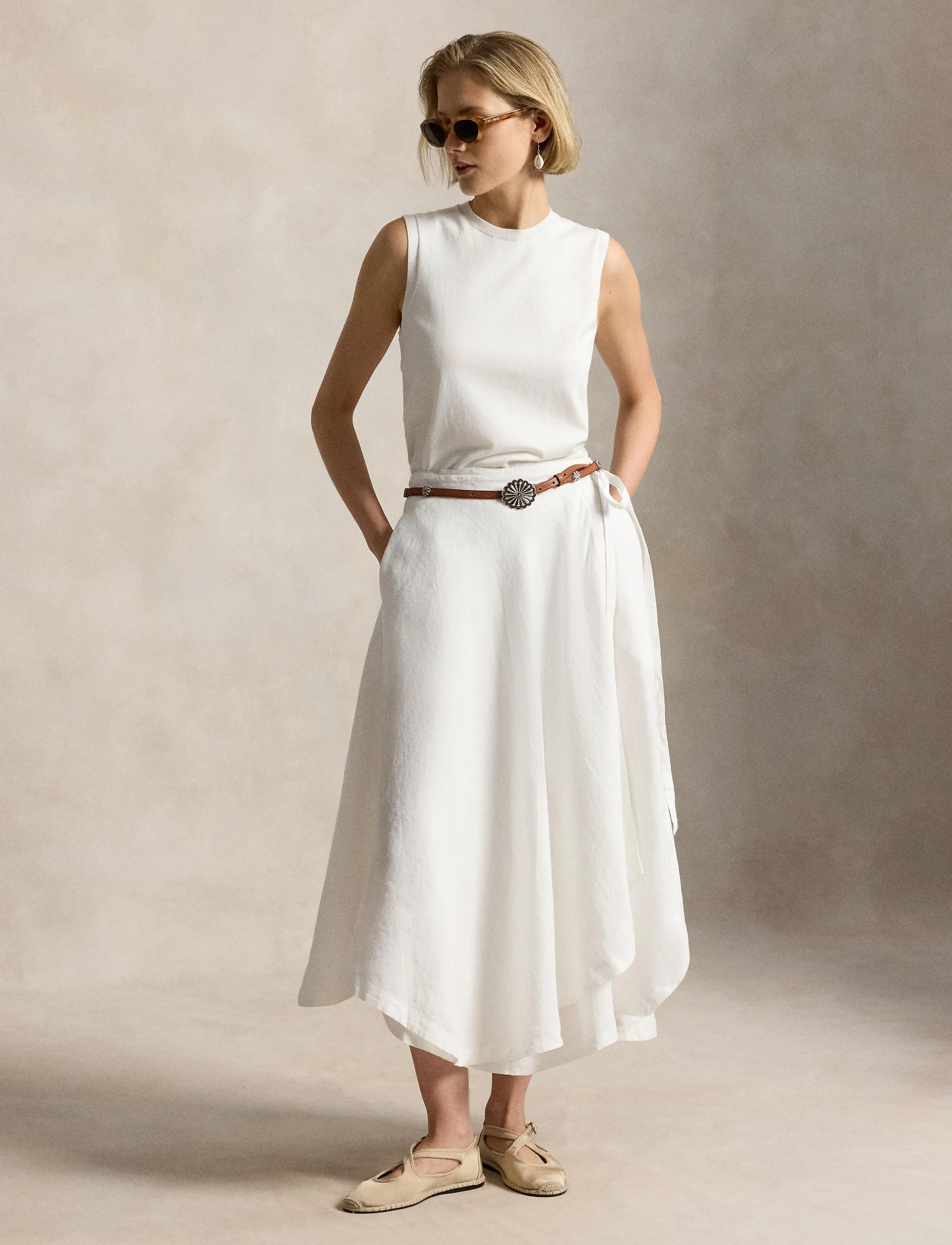 Polo Ralph Lauren - 26/1 MW PD LINEN-WVN-SKIRT - slå-om-nederdele - white - 2
