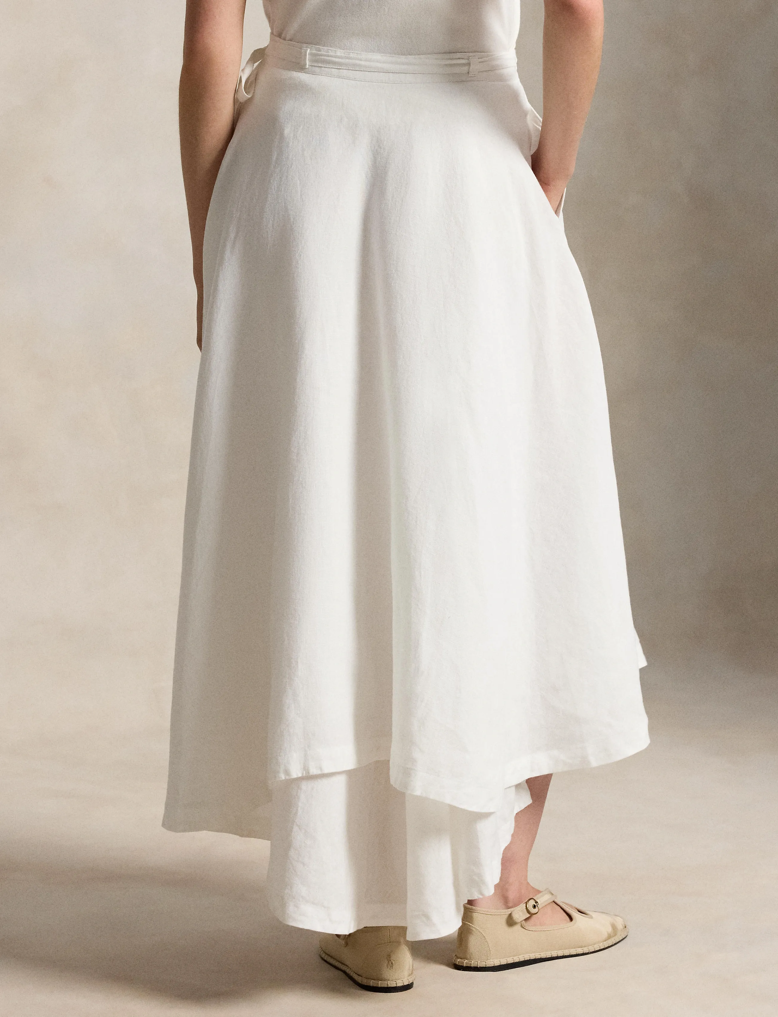 Polo Ralph Lauren - 26/1 MW PD LINEN-WVN-SKIRT - slå-om-nederdele - white - 4