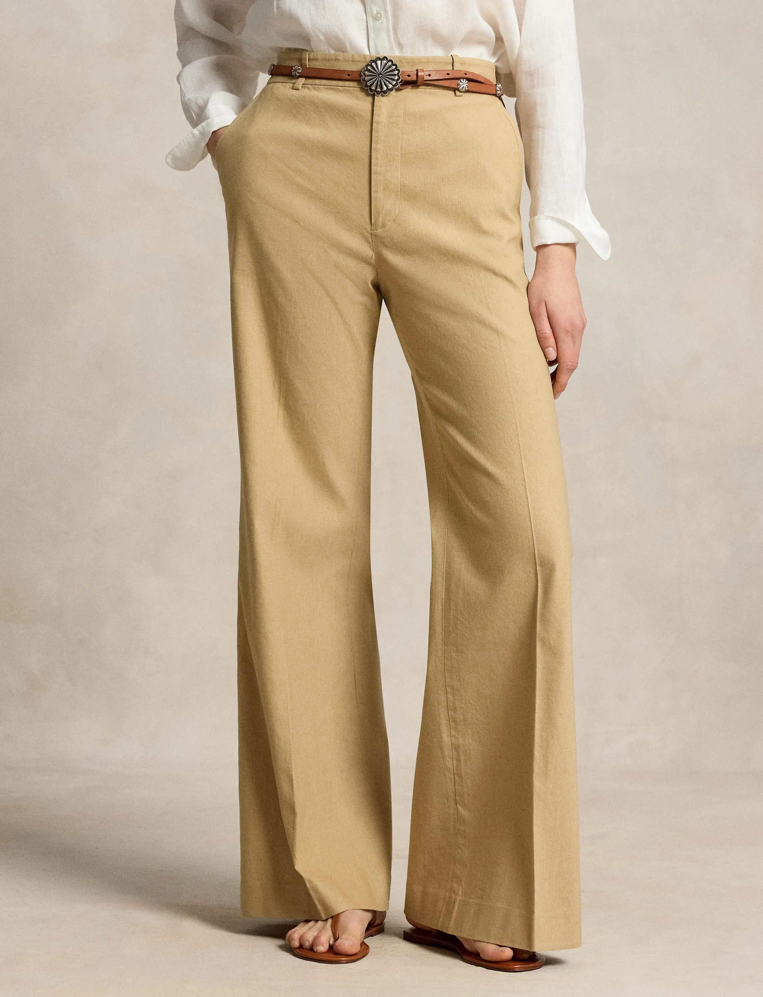 Polo Ralph Lauren 12/1 STR LIN BLD PW-WVN-PANTS - Odzież - CLASSIC CAMEL / beige