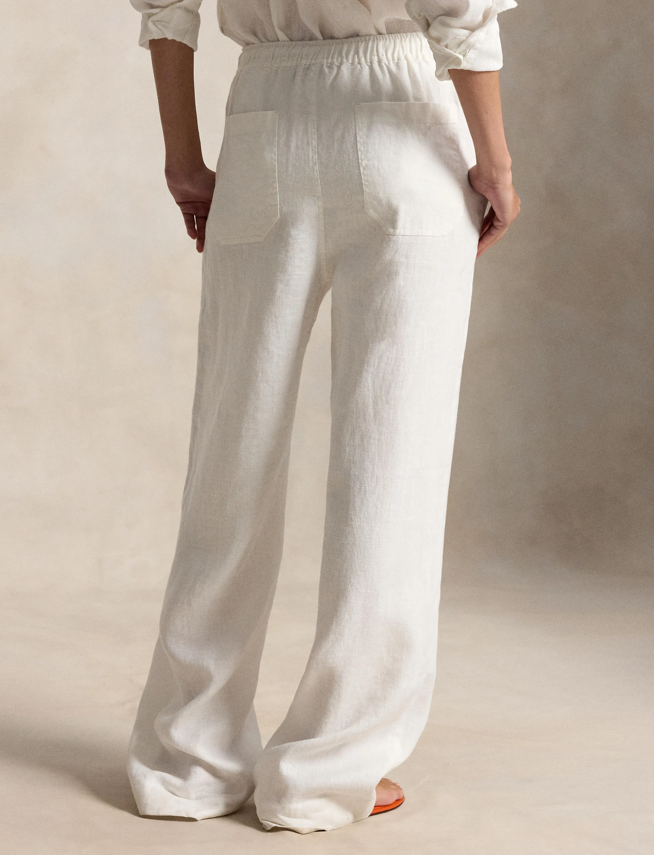 Polo Ralph Lauren 9/1 Pd Linen-Wvn-Pants, L, White, Bukser > Brede Ben, Dame