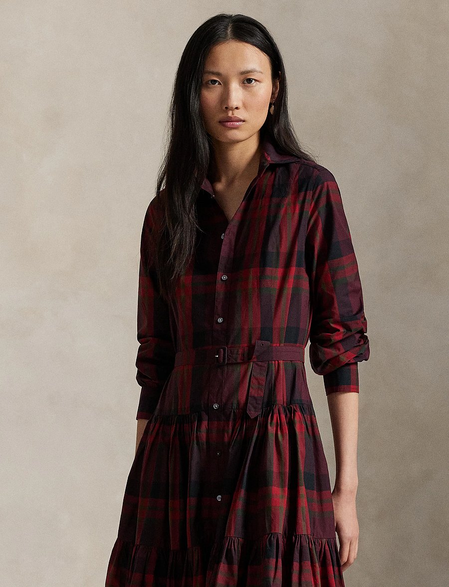 ralph lauren plaid midi dress Ralph Lauren RRL Plaid Belted Midi Dress | Blue