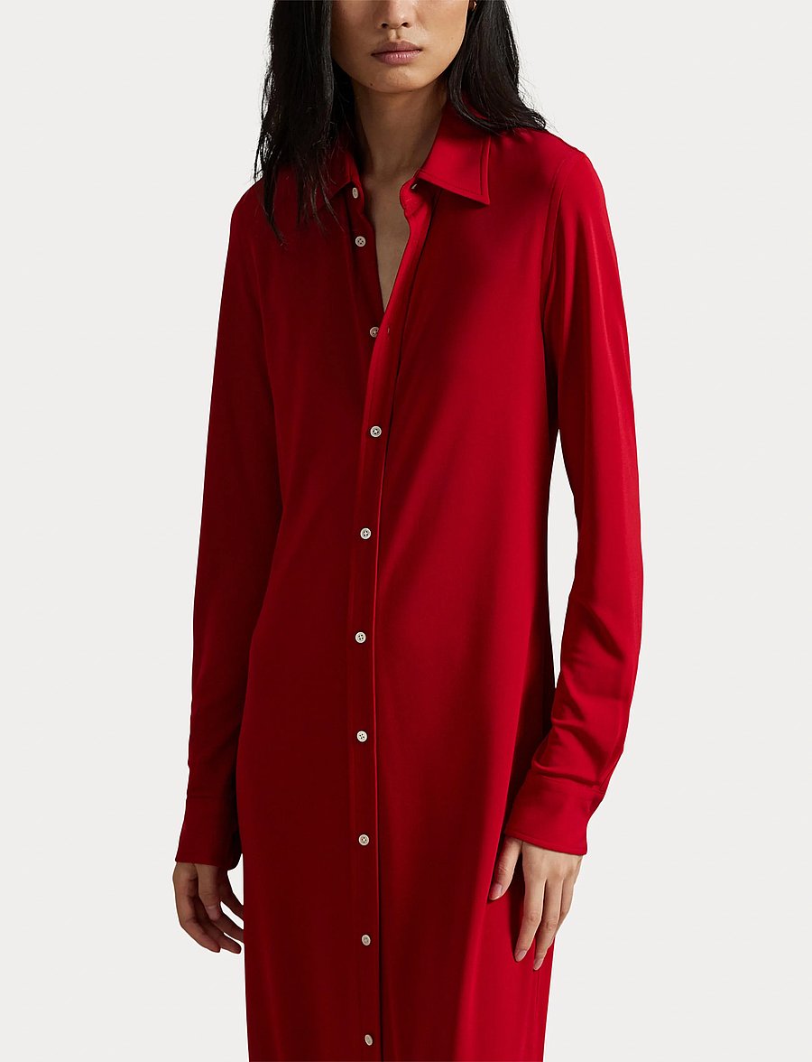 Polo Ralph Lauren - Interlock Buttoned Shirtdress - park avenue red x - 5